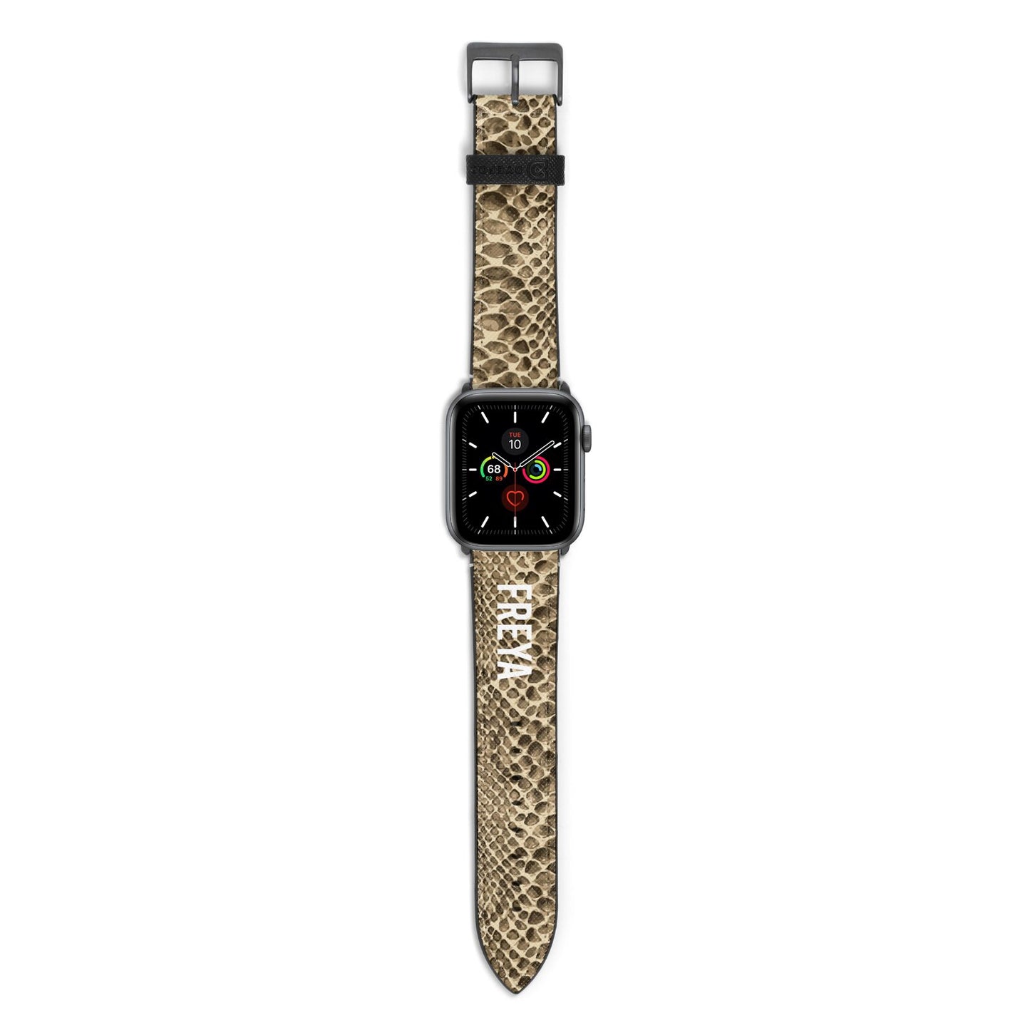 Personalised Tan Snakeskin Apple Watch Strap with Space Grey Hardware