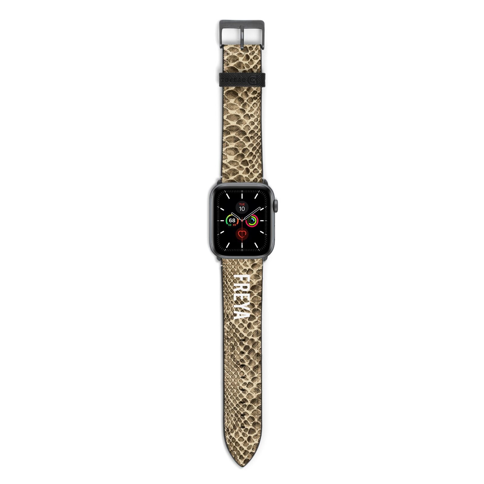 Personalised Tan Snakeskin Apple Watch Strap with Space Grey Hardware