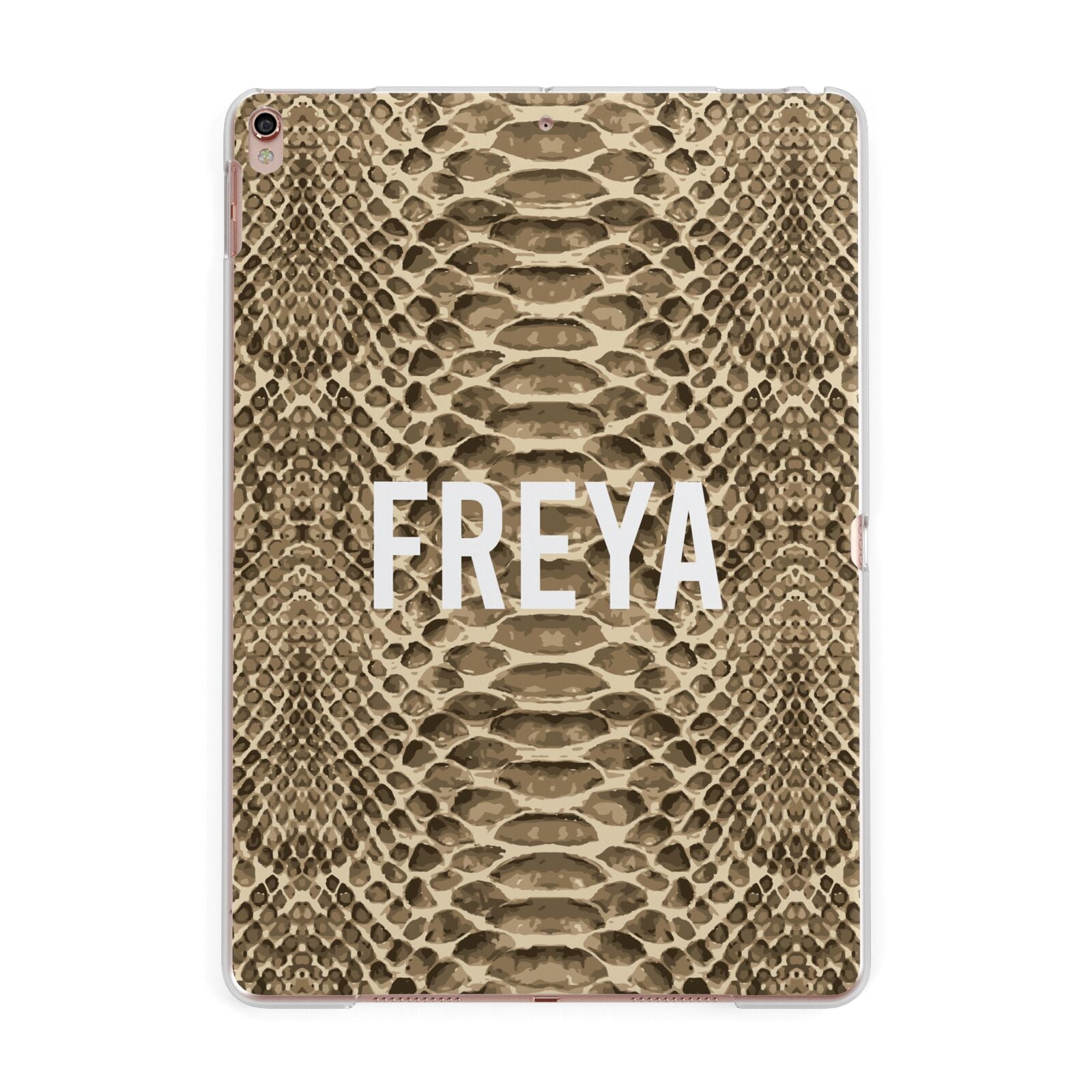 Personalised Tan Snakeskin Apple iPad Rose Gold Case