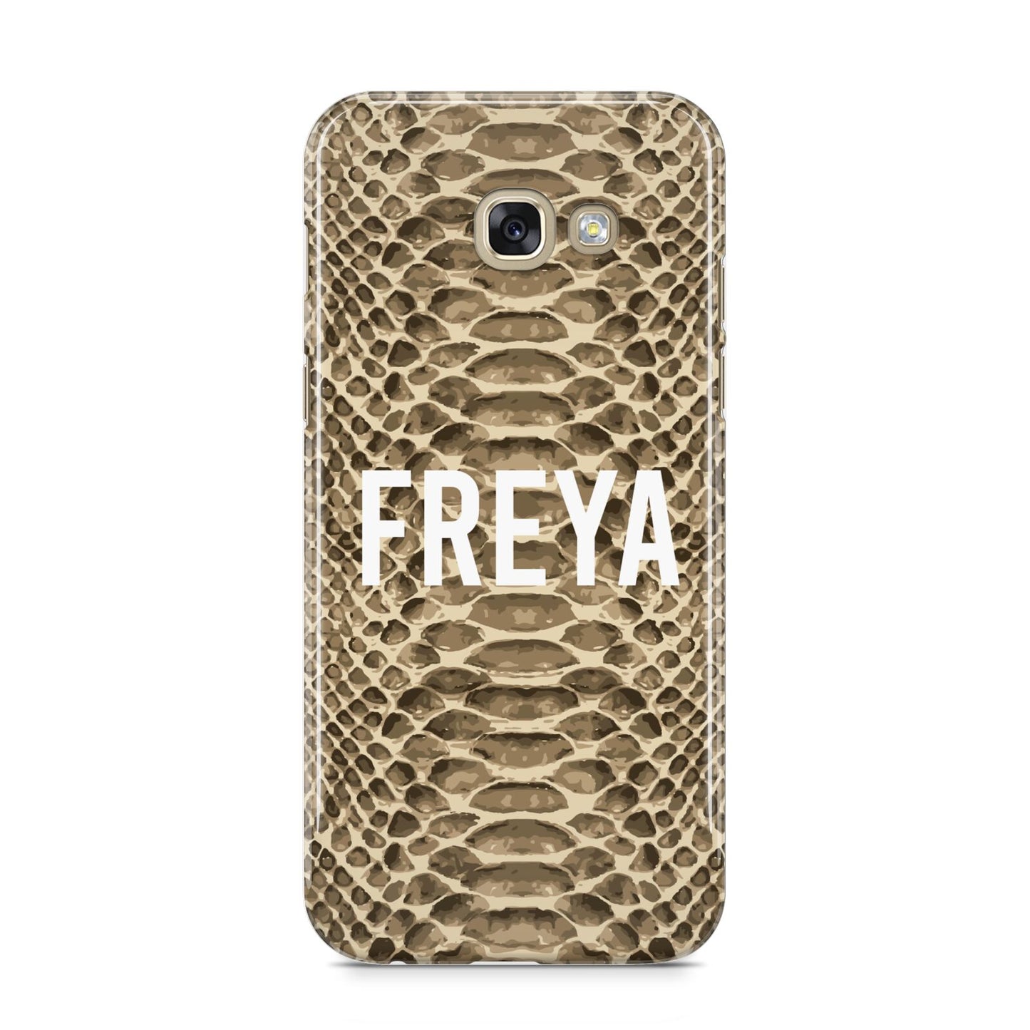 Personalised Tan Snakeskin Samsung Galaxy A5 2017 Case on gold phone