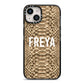 Personalised Tan Snakeskin iPhone 14 Black Impact Case on Silver phone