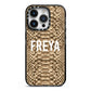 Personalised Tan Snakeskin iPhone 14 Pro Black Impact Case on Silver phone
