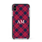 Personalised Tartan Apple iPhone Xs Max Impact Case Black Edge on Silver Phone