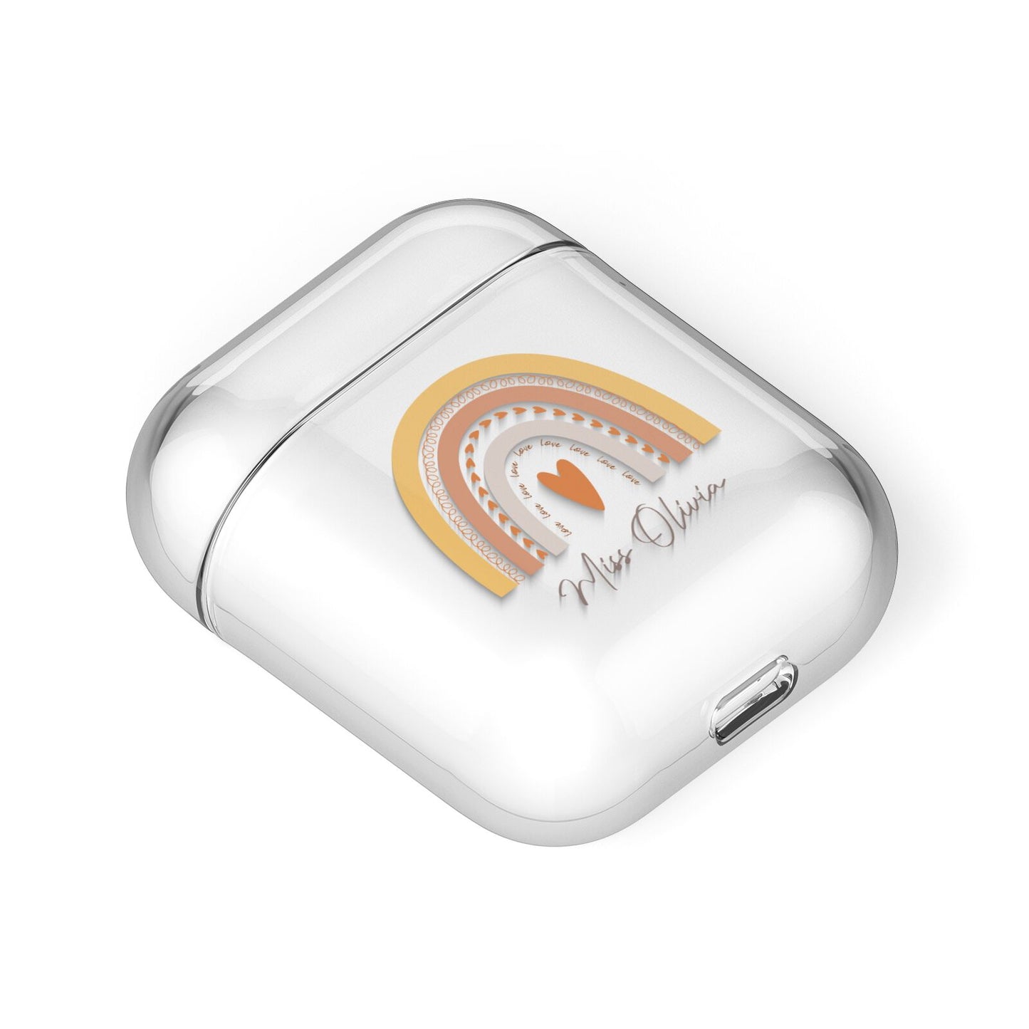 Personalised Teacher Neutral Rainbow AirPods Case Laid Flat