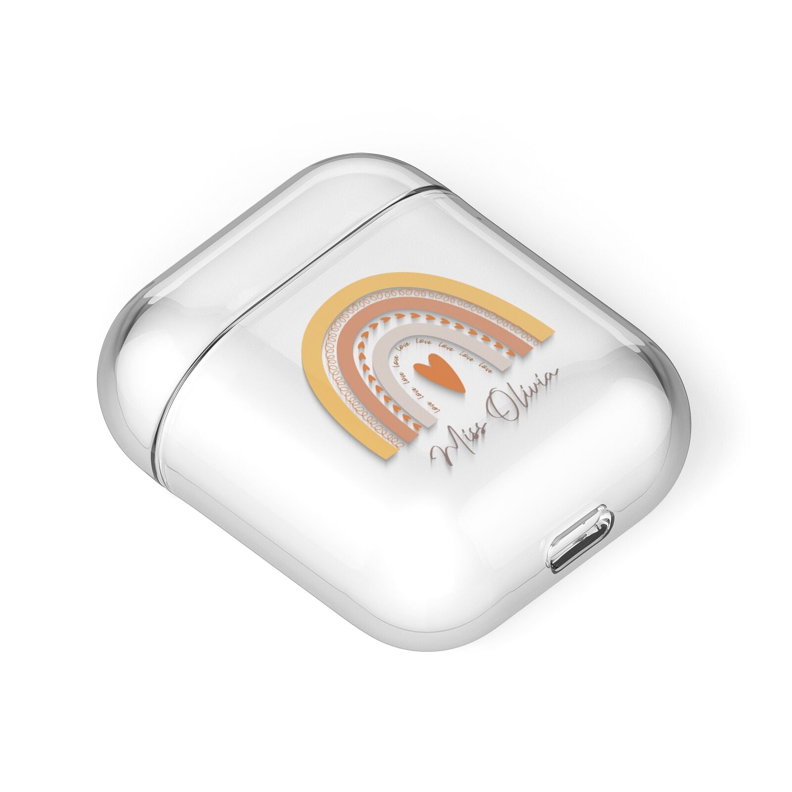 Personalised Teacher Neutral Rainbow AirPods Case Laid Flat