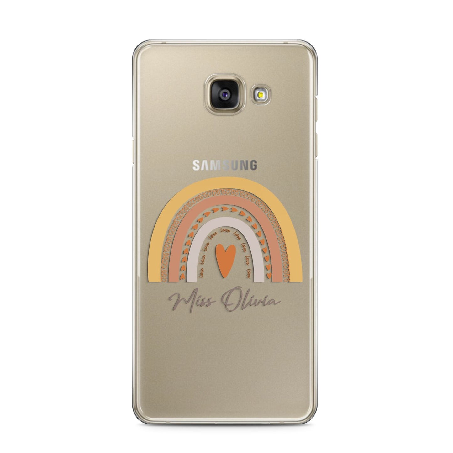Personalised Teacher Neutral Rainbow Samsung Galaxy A3 2016 Case on gold phone