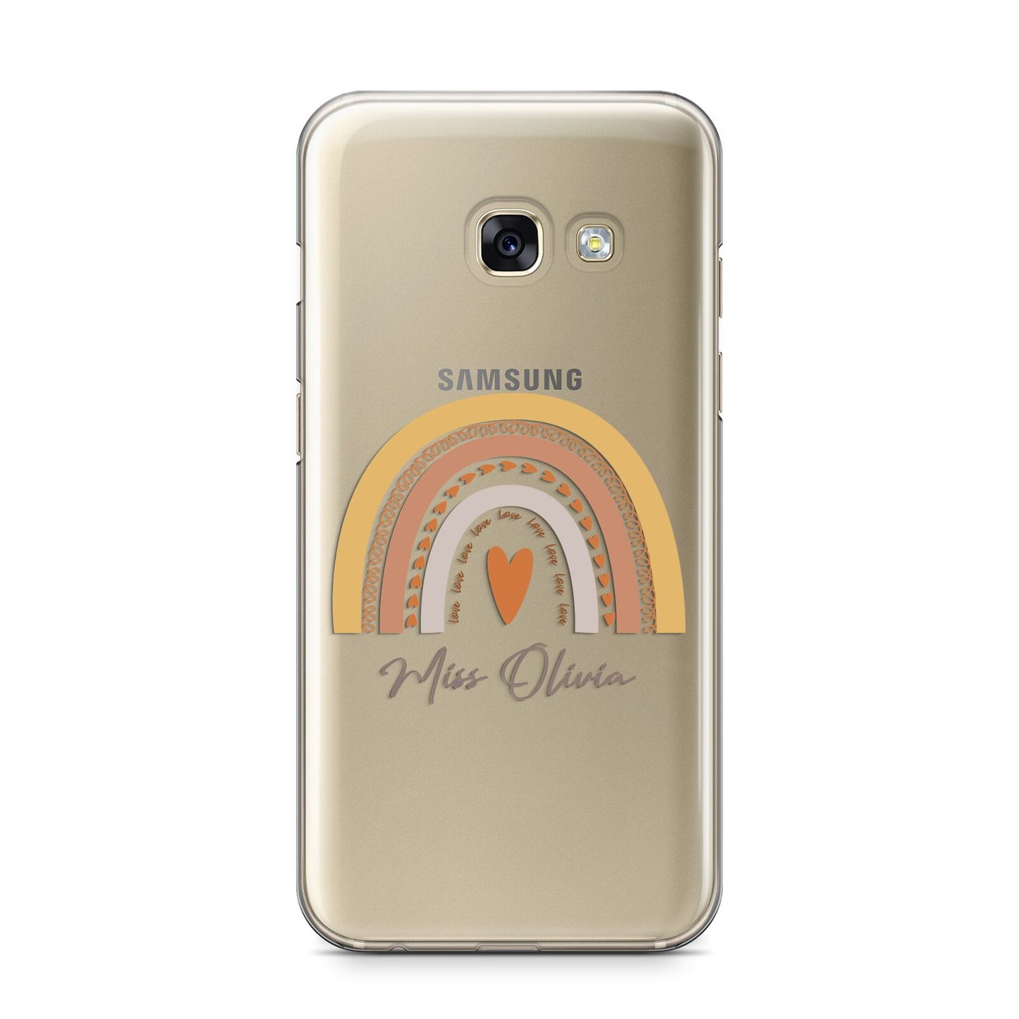 Personalised Teacher Neutral Rainbow Samsung Galaxy A3 2017 Case on gold phone