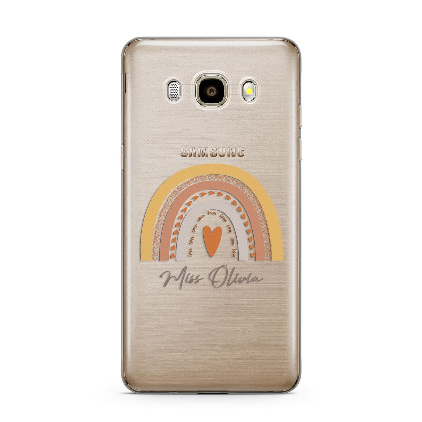 Personalised Teacher Neutral Rainbow Samsung Galaxy J7 2016 Case on gold phone