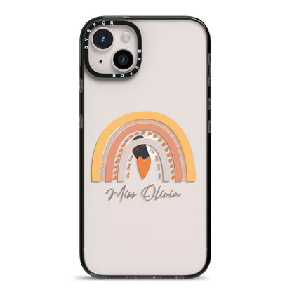 Personalised Teacher Neutral Rainbow iPhone 14 Plus Black Impact Case on Silver phone