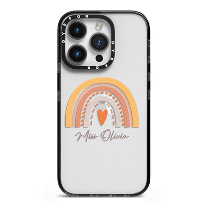 Personalised Teacher Neutral Rainbow iPhone 14 Pro Black Impact Case on Silver phone