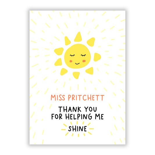 Personalised Teacher Thank You A5 Flat Greetings Card