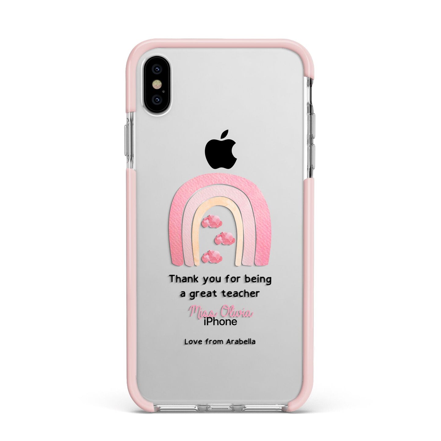 Personalised Teacher Thanks Apple iPhone Xs Max Impact Case Pink Edge on Silver Phone
