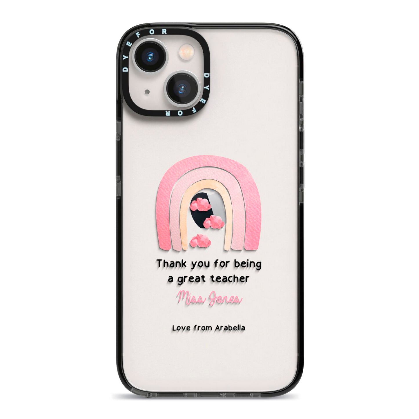 Personalised Teacher Thanks iPhone 13 Black Impact Case on Silver phone