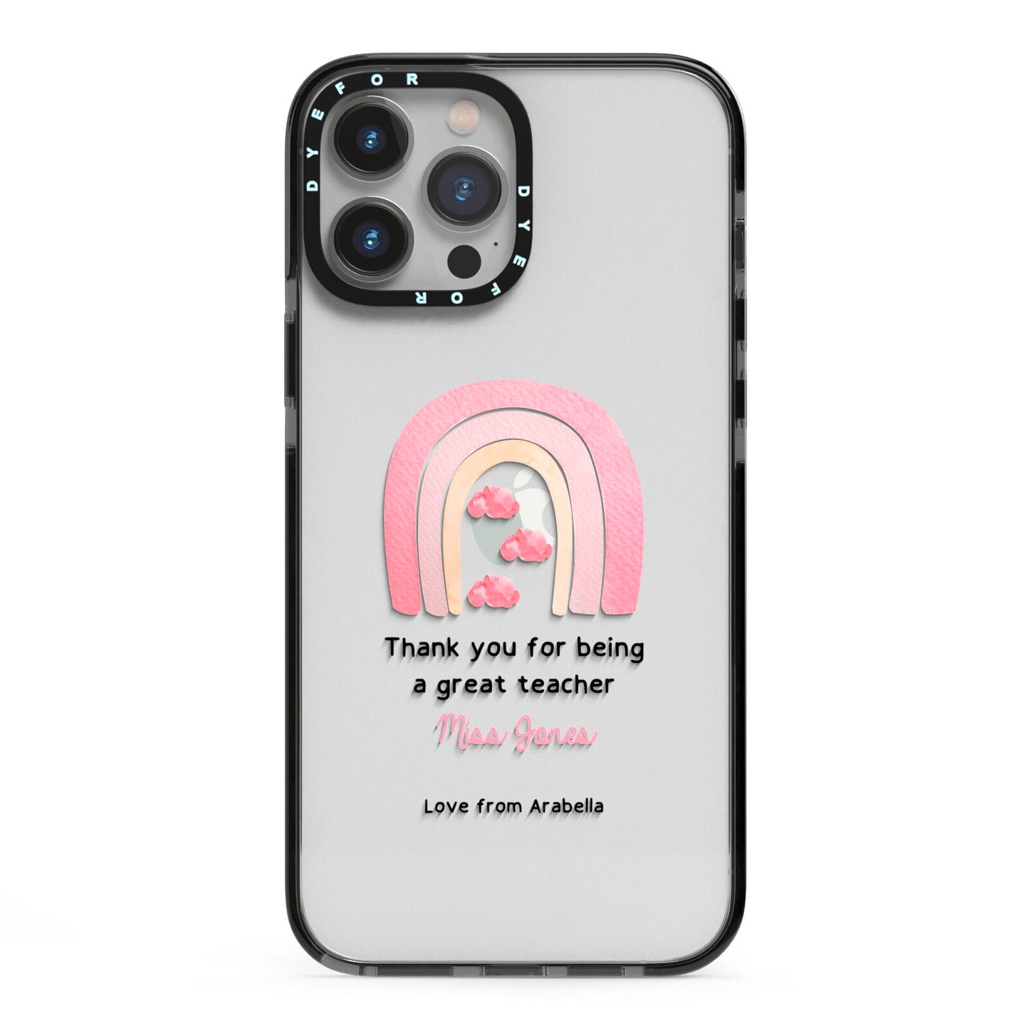 Personalised Teacher Thanks iPhone 13 Pro Max Black Impact Case on Silver phone