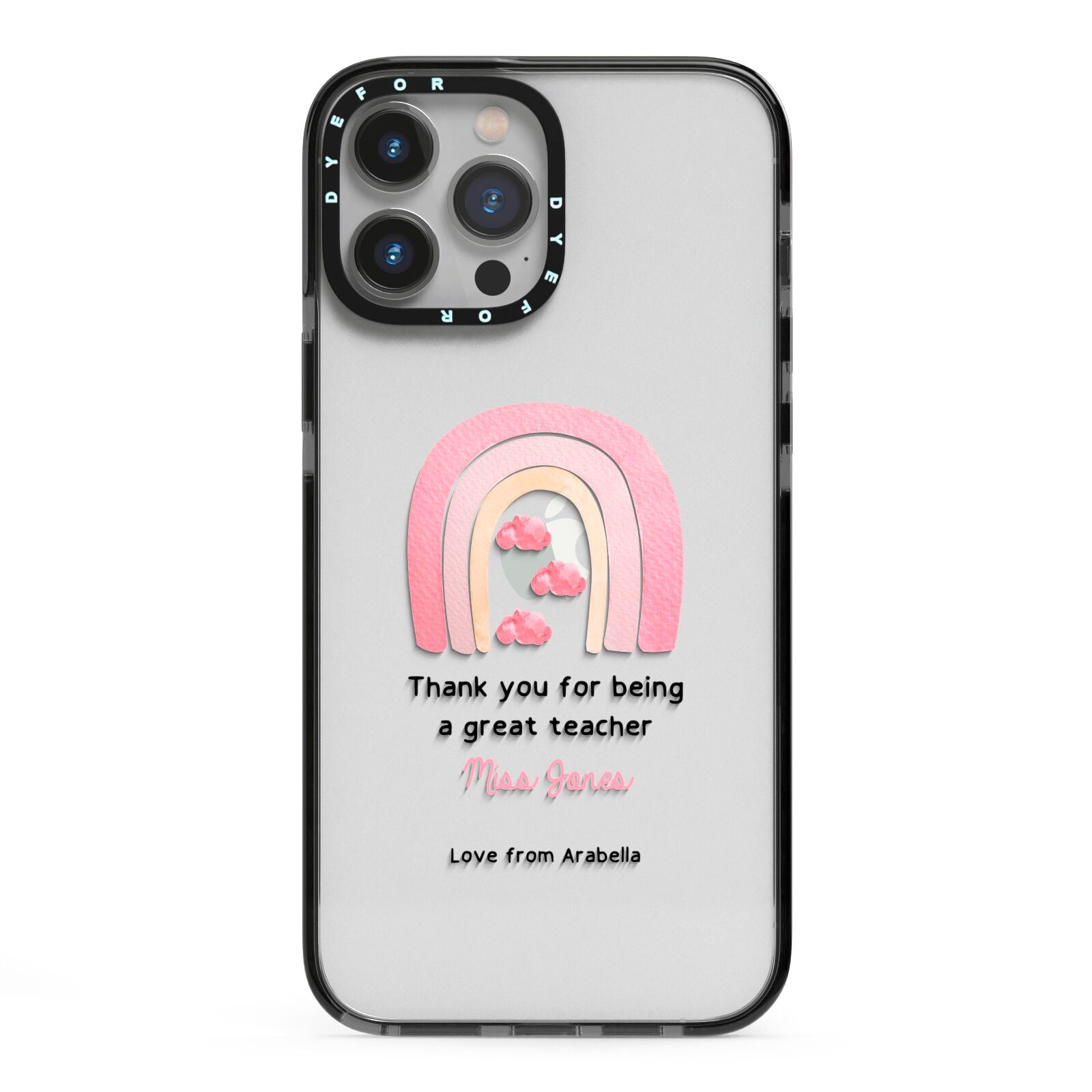 Personalised Teacher Thanks iPhone 13 Pro Max Black Impact Case on Silver phone