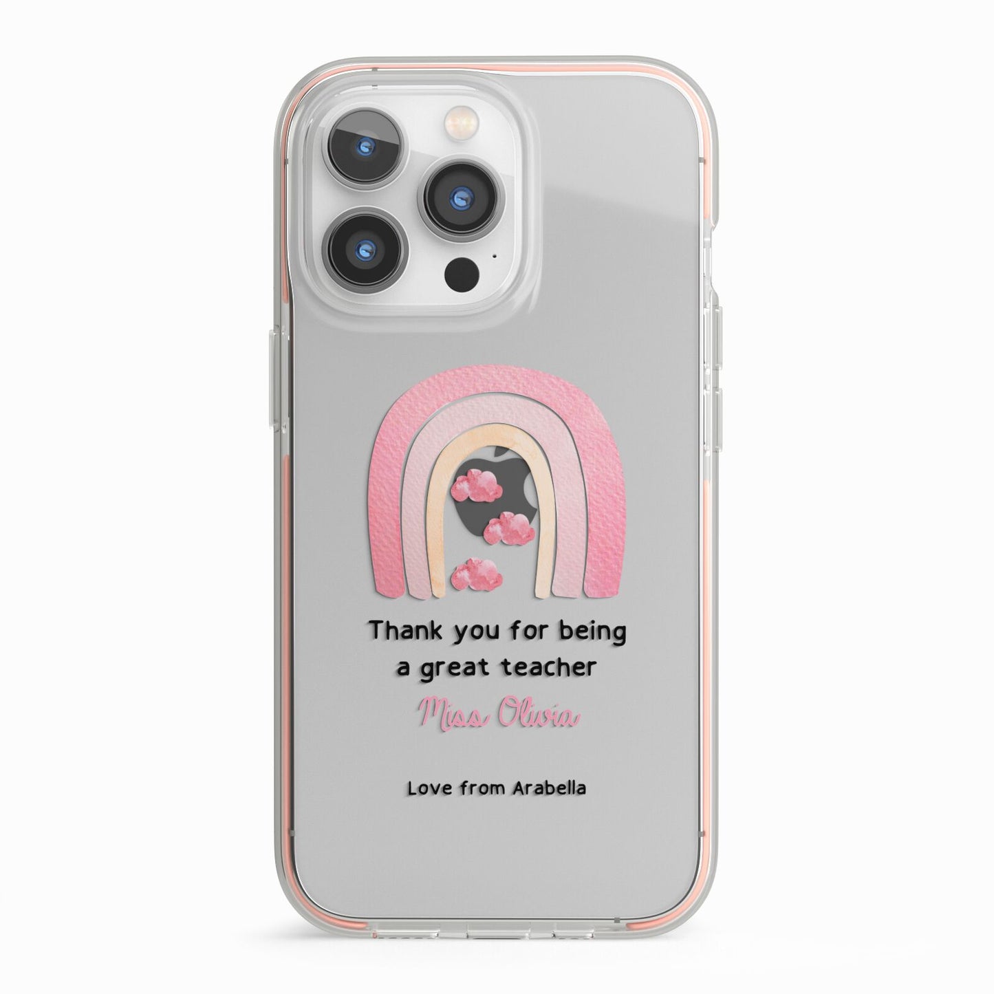 Personalised Teacher Thanks iPhone 13 Pro TPU Impact Case with Pink Edges