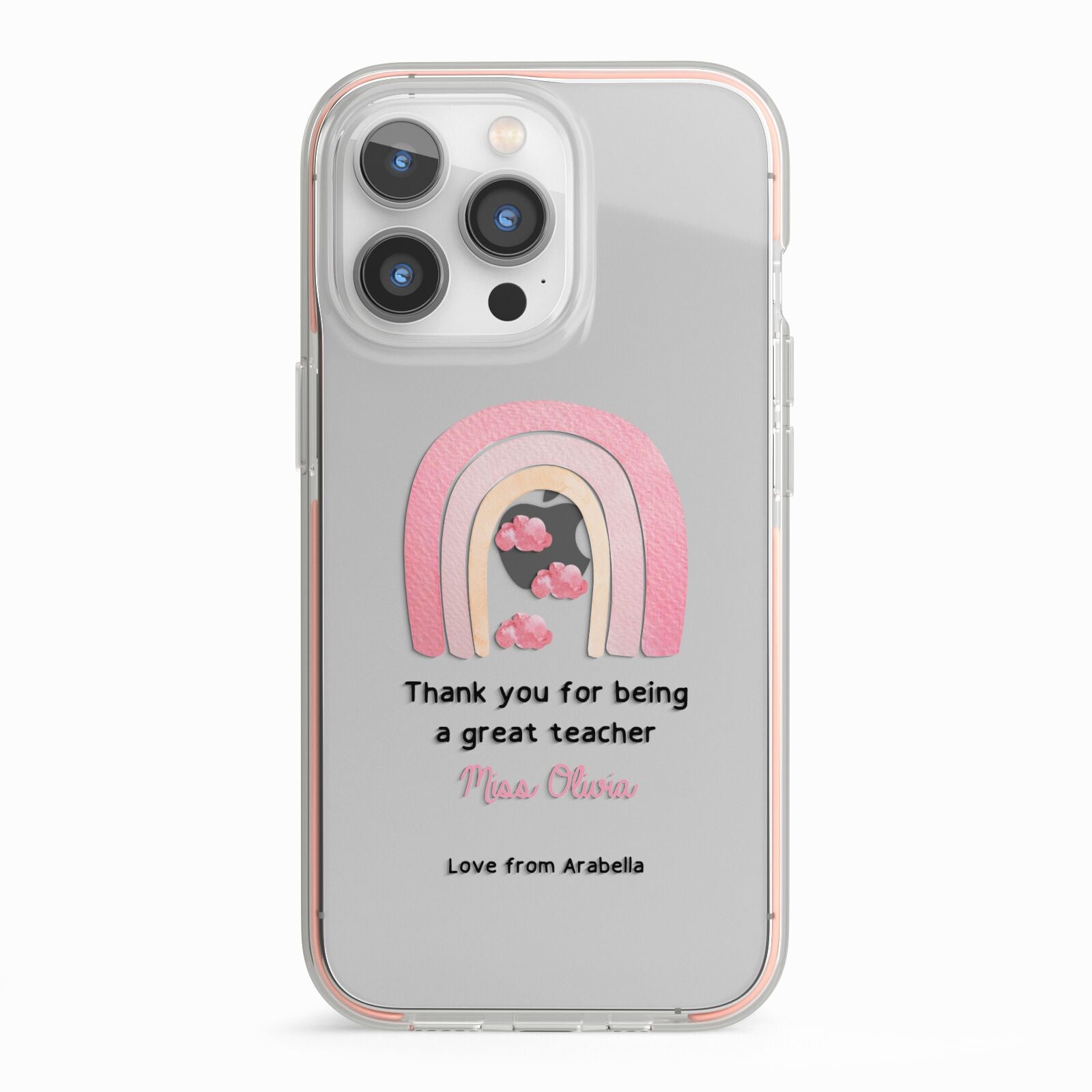 Personalised Teacher Thanks iPhone 13 Pro TPU Impact Case with Pink Edges