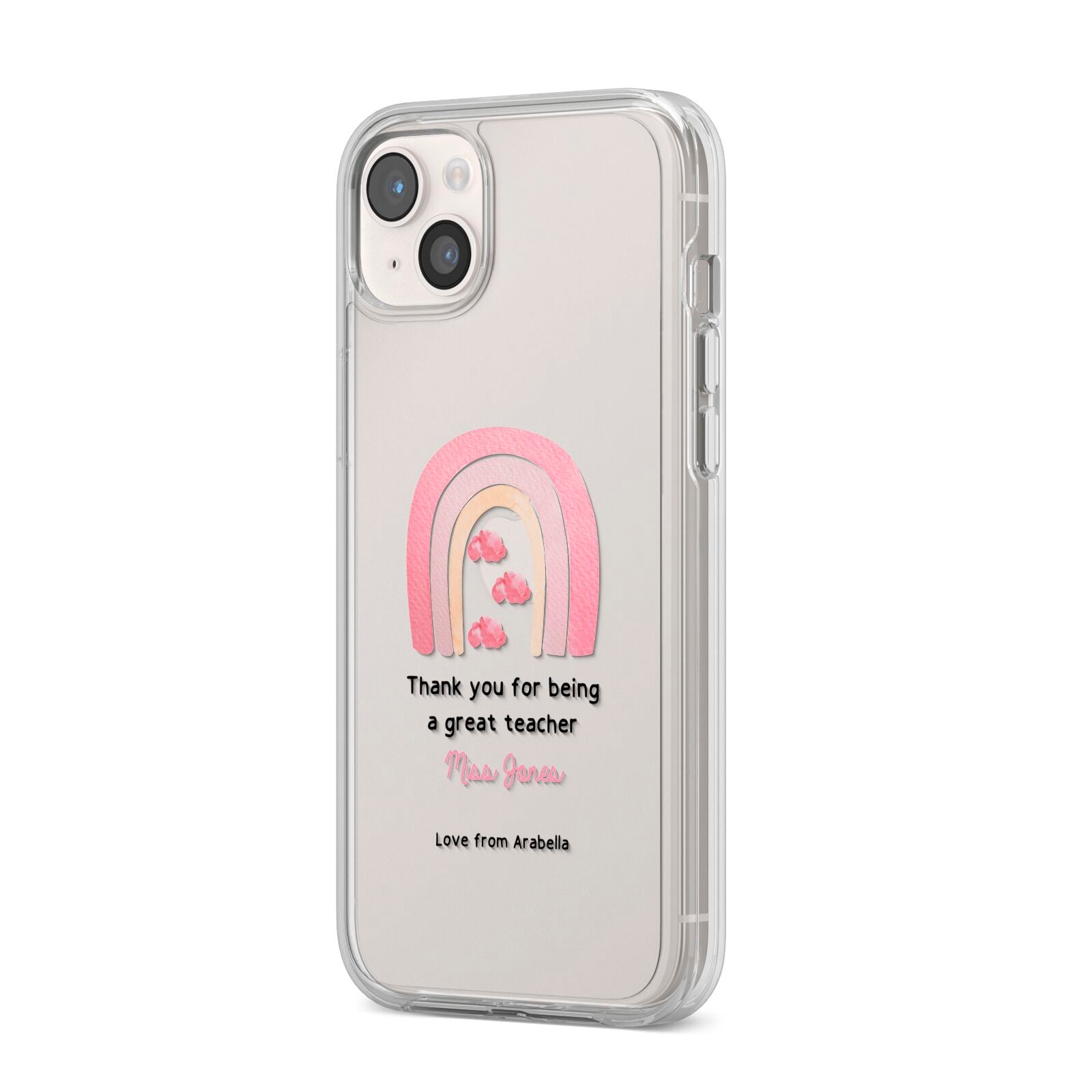 Personalised Teacher Thanks iPhone 14 Plus Clear Tough Case Starlight Angled Image