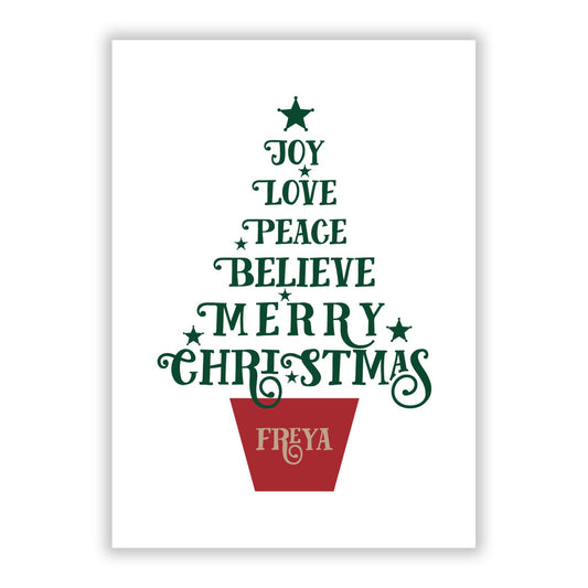 Personalised Text Christmas Tree A5 Flat Greetings Card