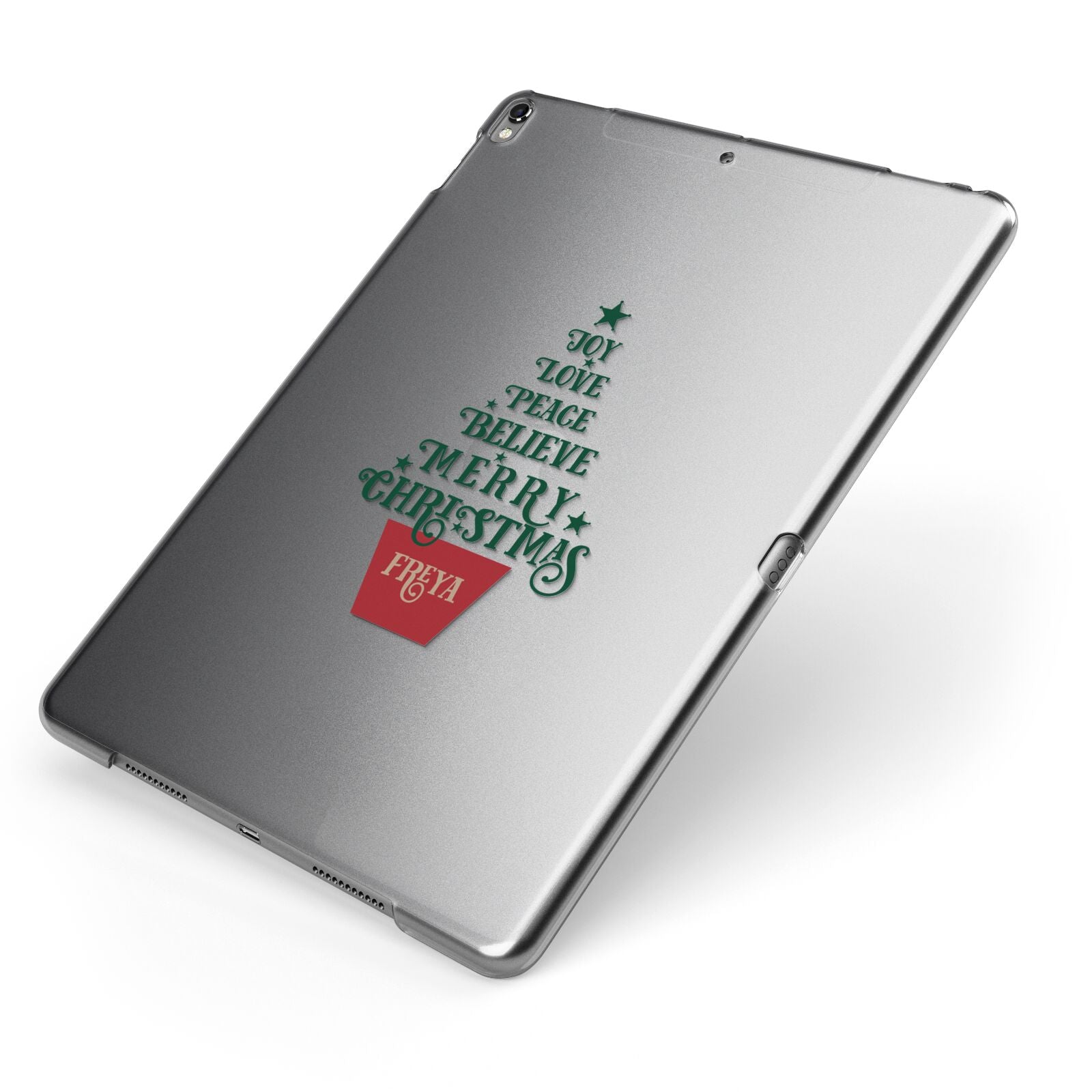 Personalised Text Christmas Tree Apple iPad Case on Grey iPad Side View
