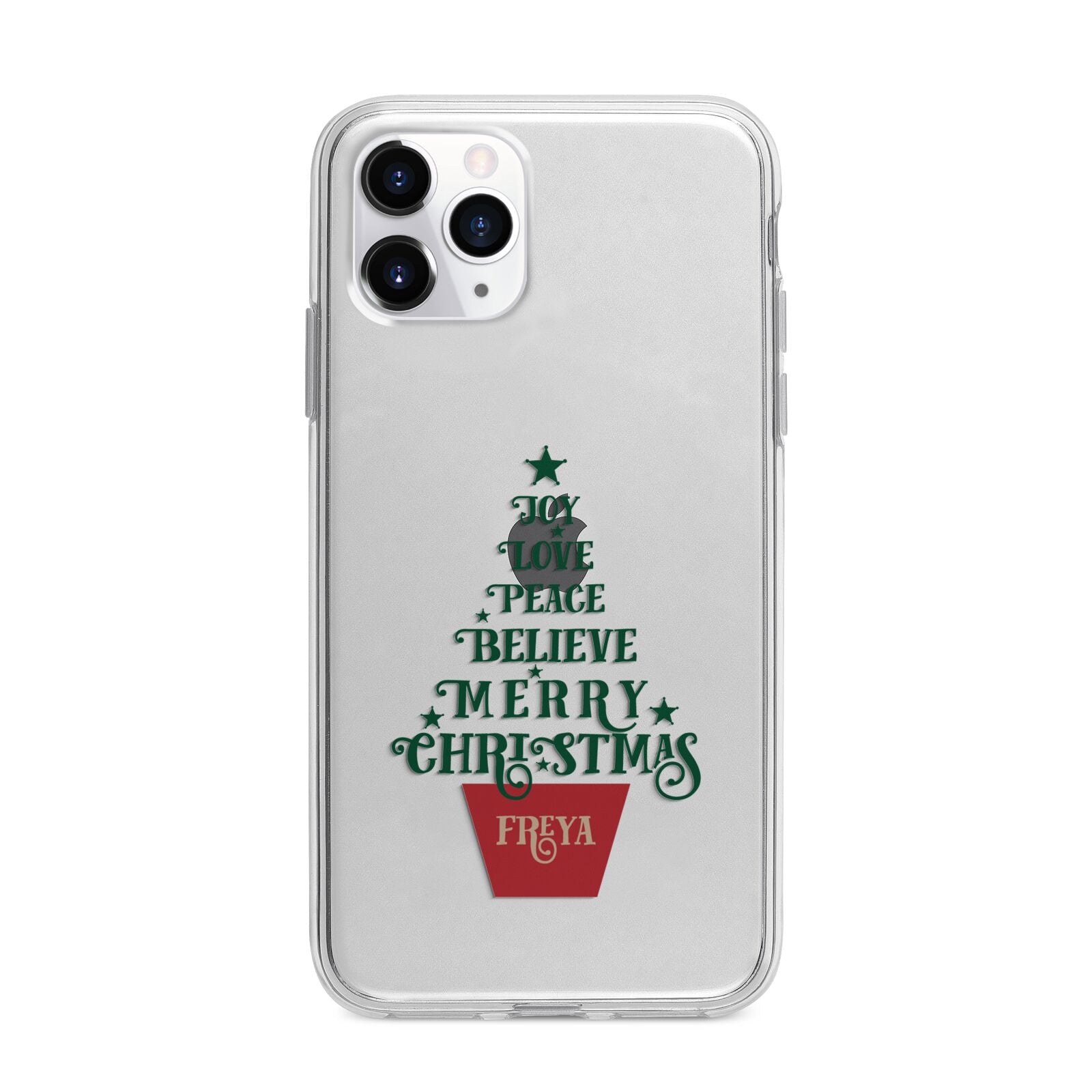 Personalised Text Christmas Tree Apple iPhone 11 Pro Max in Silver with Bumper Case