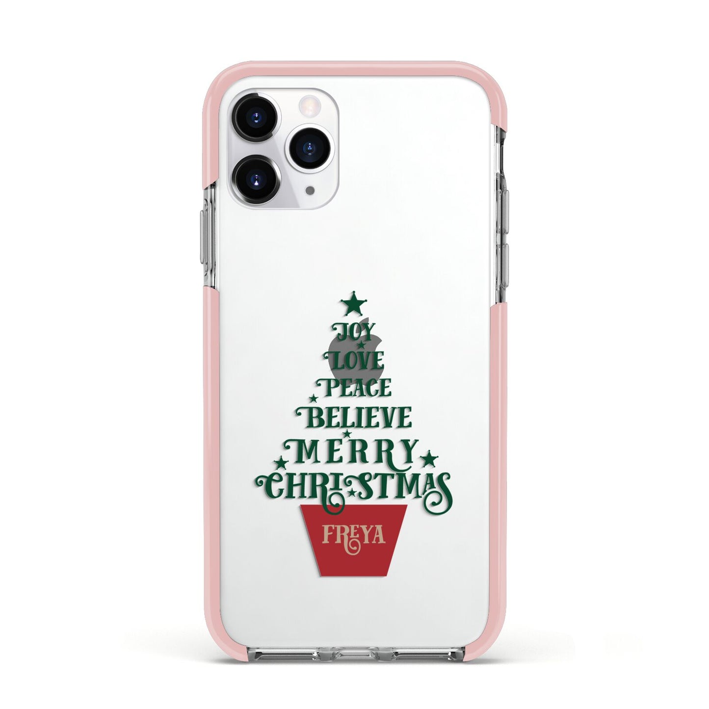 Personalised Text Christmas Tree Apple iPhone 11 Pro in Silver with Pink Impact Case