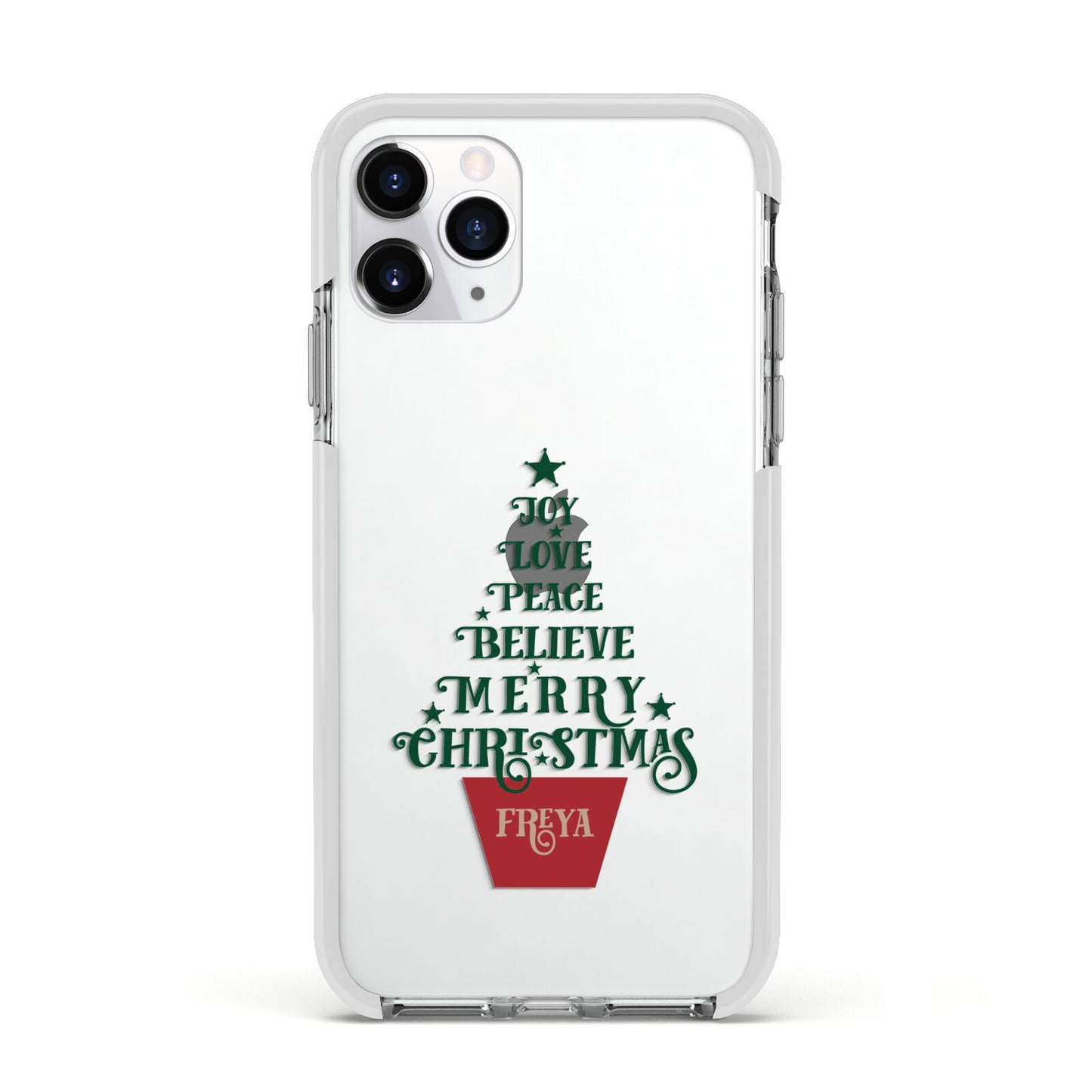 Personalised Text Christmas Tree Apple iPhone 11 Pro in Silver with White Impact Case