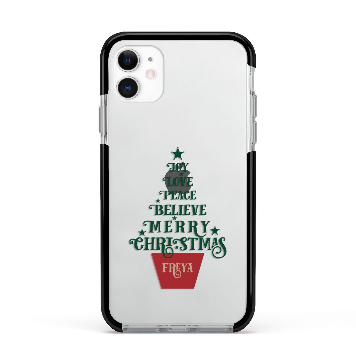 Personalised Text Christmas Tree Apple iPhone 11 in White with Black Impact Case