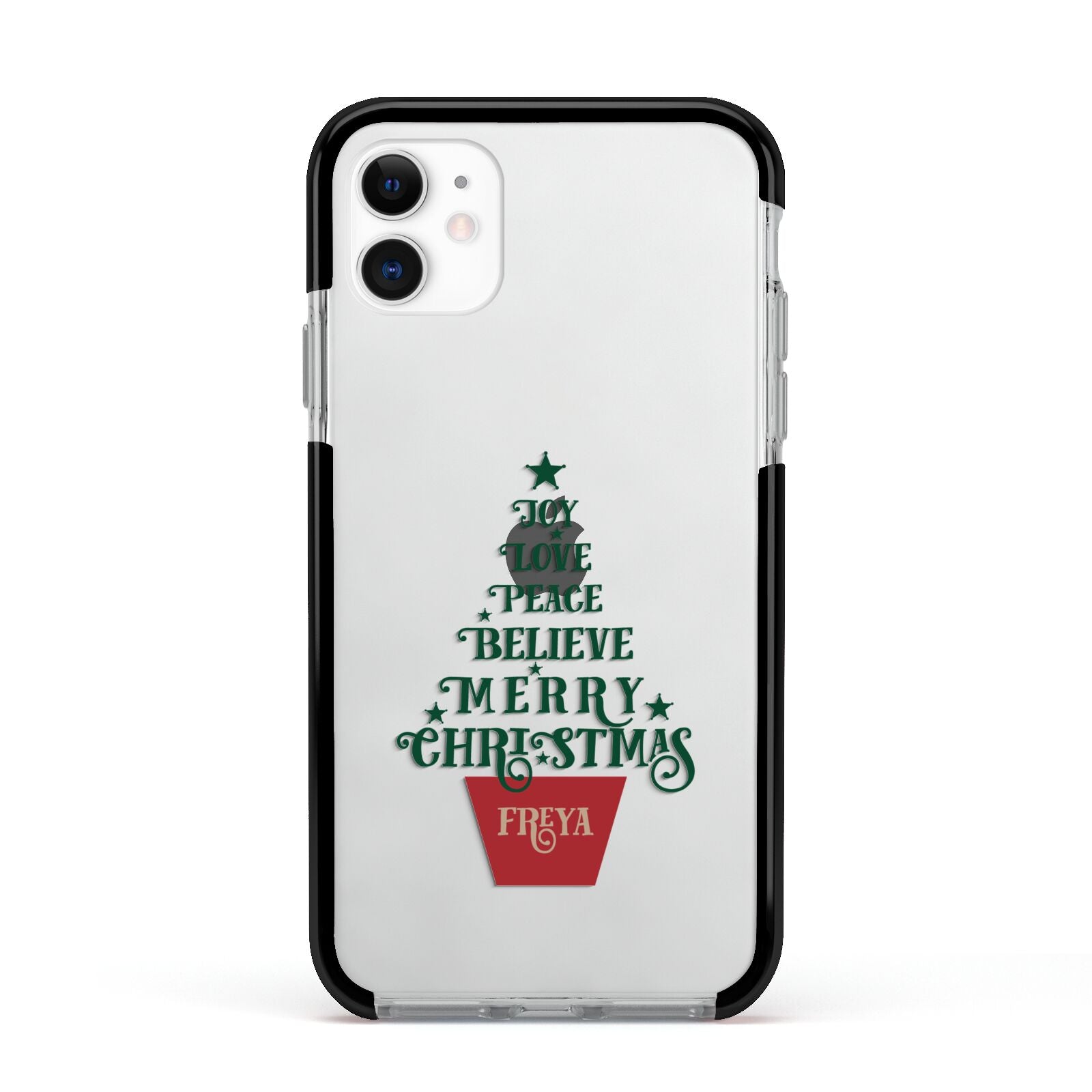 Personalised Text Christmas Tree Apple iPhone 11 in White with Black Impact Case
