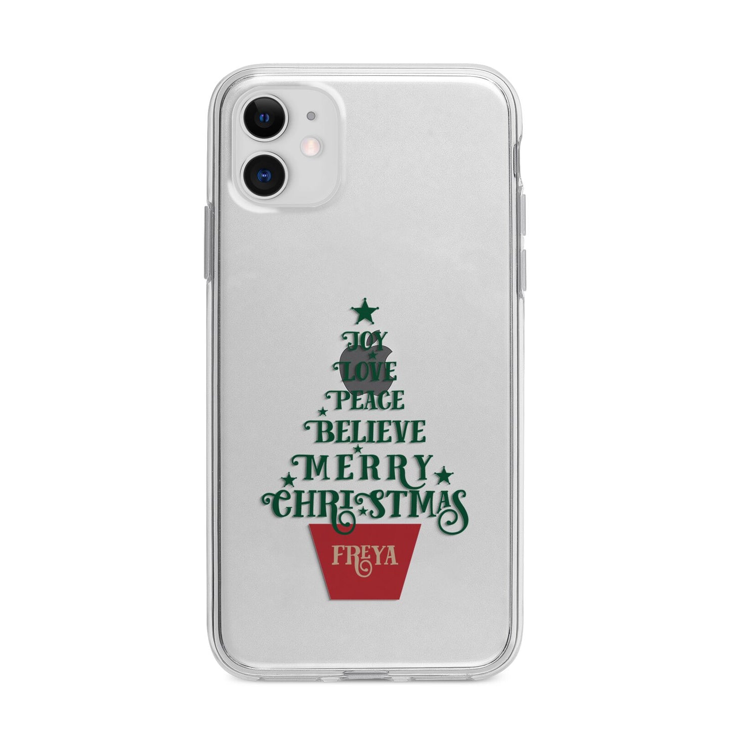 Personalised Text Christmas Tree Apple iPhone 11 in White with Bumper Case
