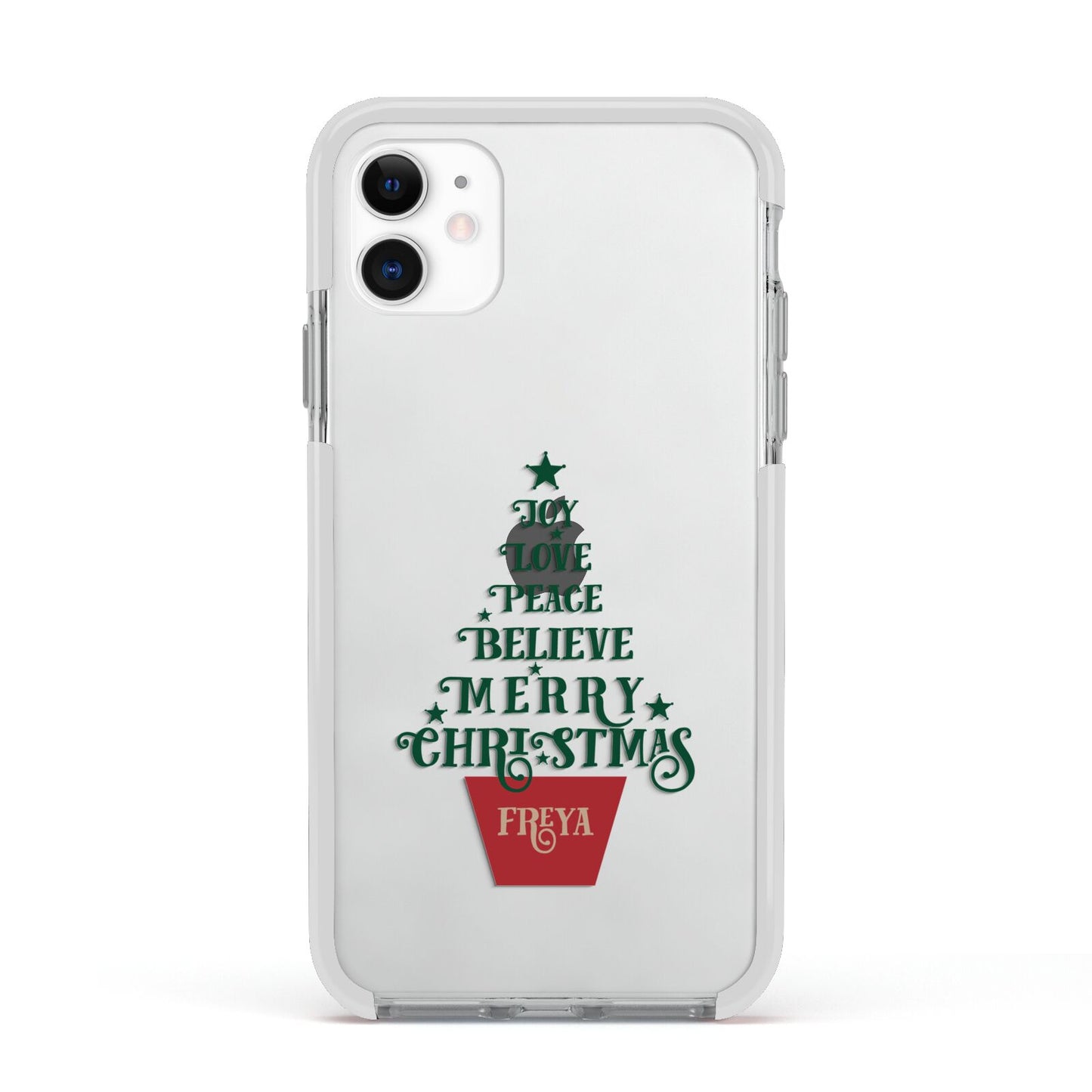 Personalised Text Christmas Tree Apple iPhone 11 in White with White Impact Case