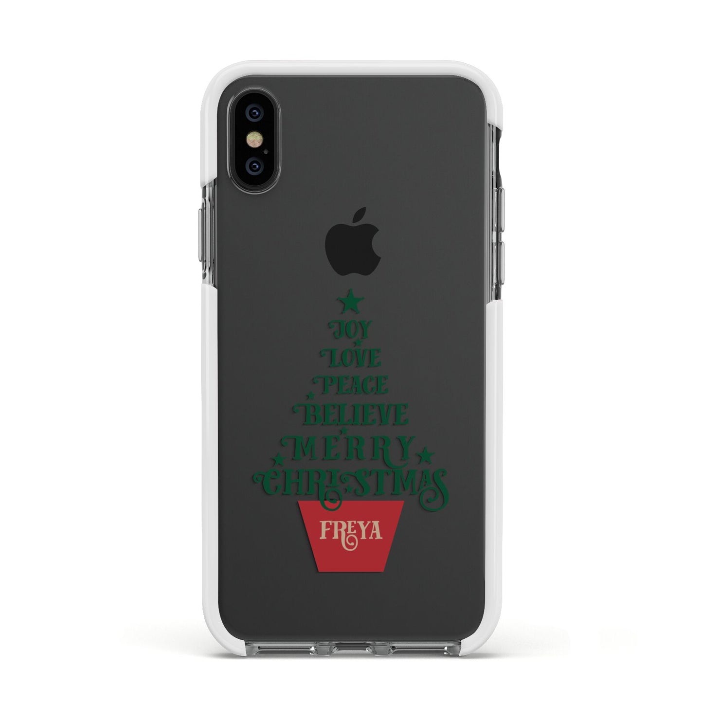 Personalised Text Christmas Tree Apple iPhone Xs Impact Case White Edge on Black Phone