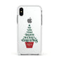 Personalised Text Christmas Tree Apple iPhone Xs Impact Case White Edge on Silver Phone