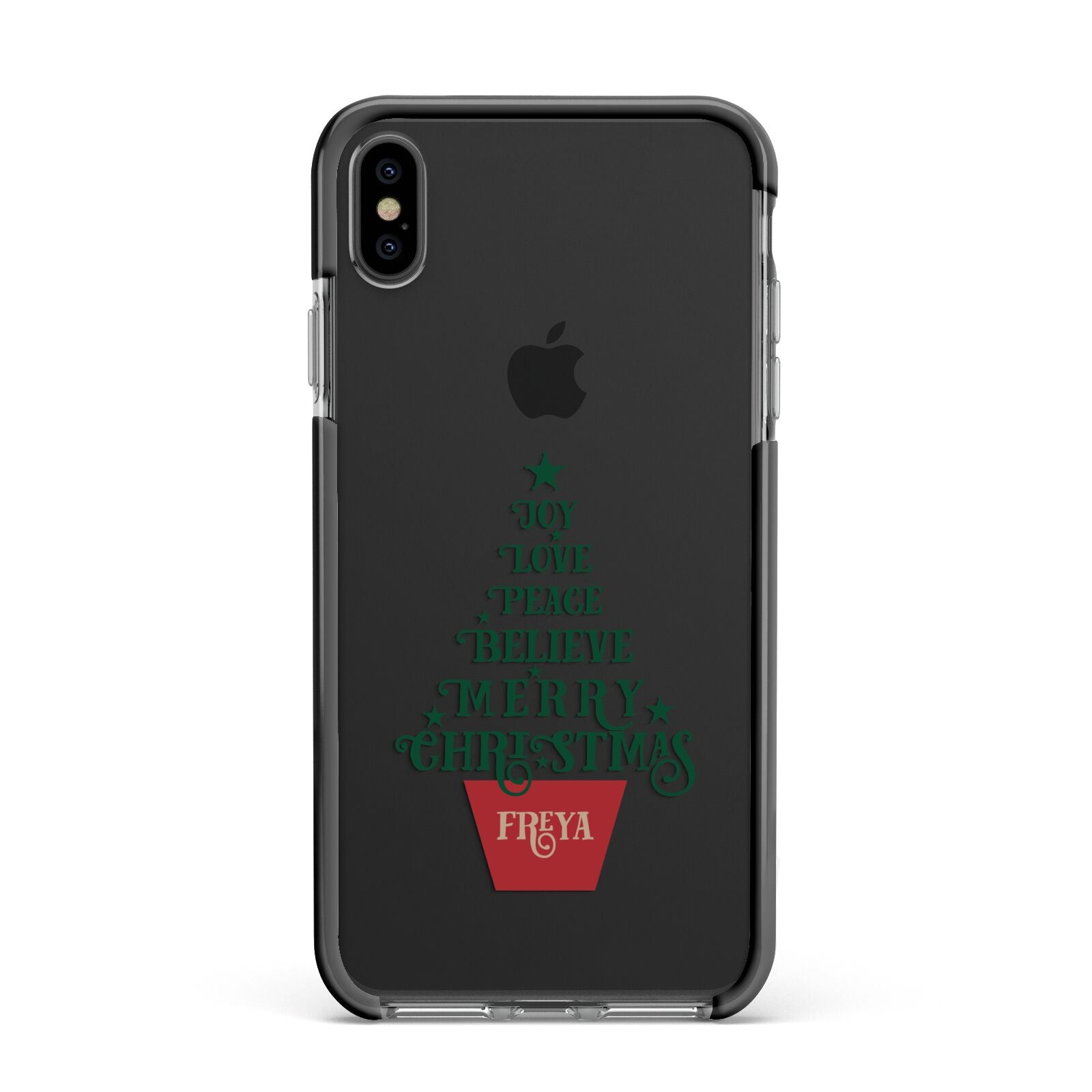 Personalised Text Christmas Tree Apple iPhone Xs Max Impact Case Black Edge on Black Phone