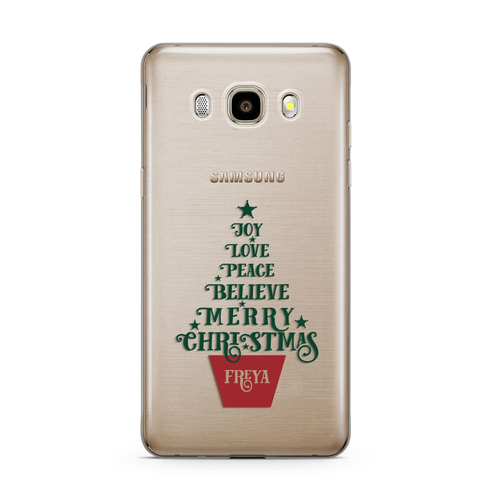 Personalised Text Christmas Tree Samsung Galaxy J7 2016 Case on gold phone