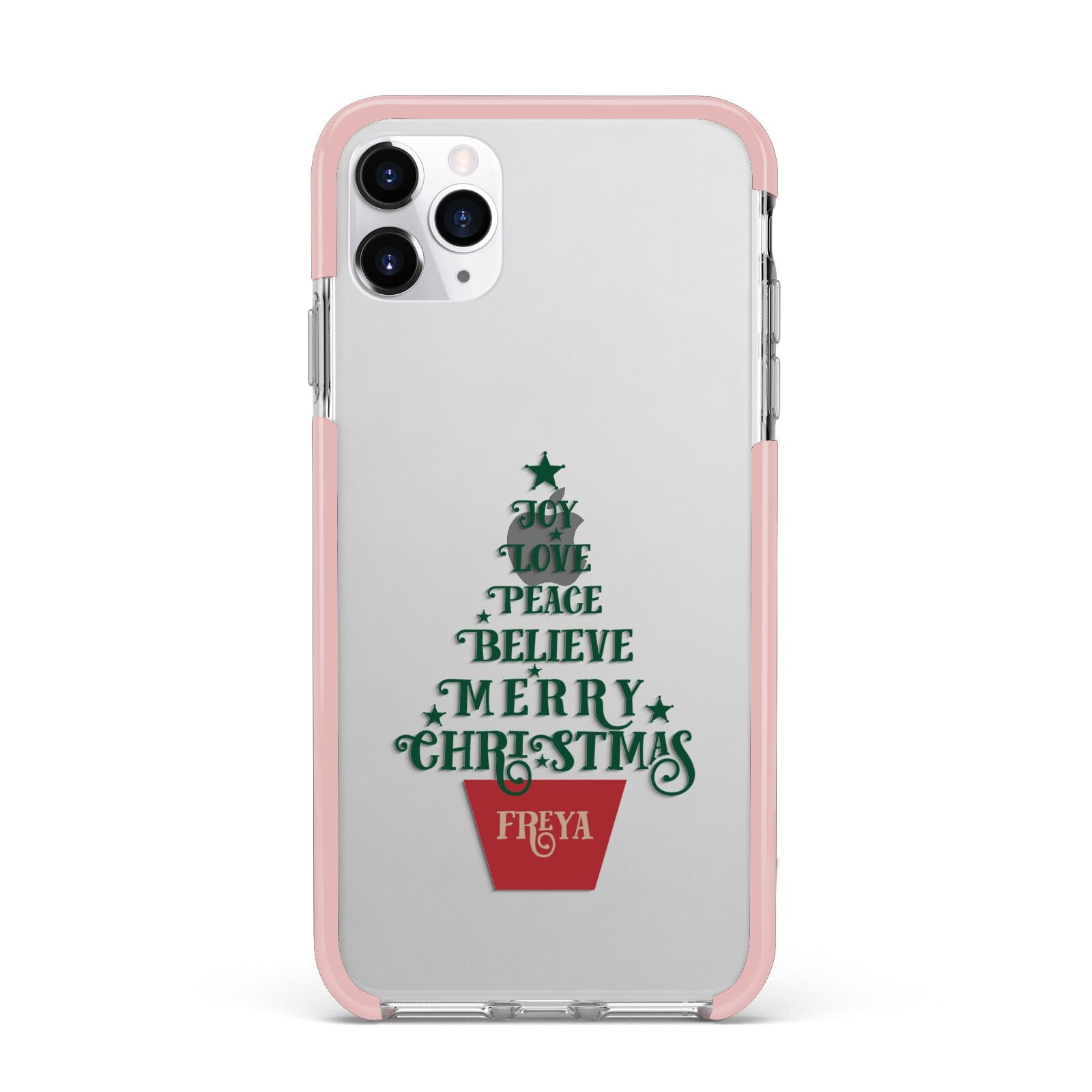 Personalised Text Christmas Tree iPhone 11 Pro Max Impact Pink Edge Case