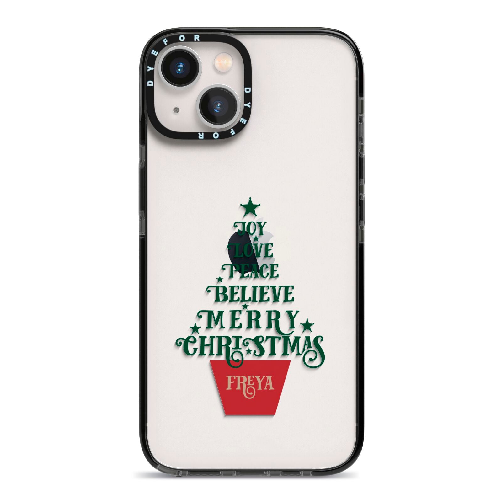 Personalised Text Christmas Tree iPhone 13 Black Impact Case on Silver phone