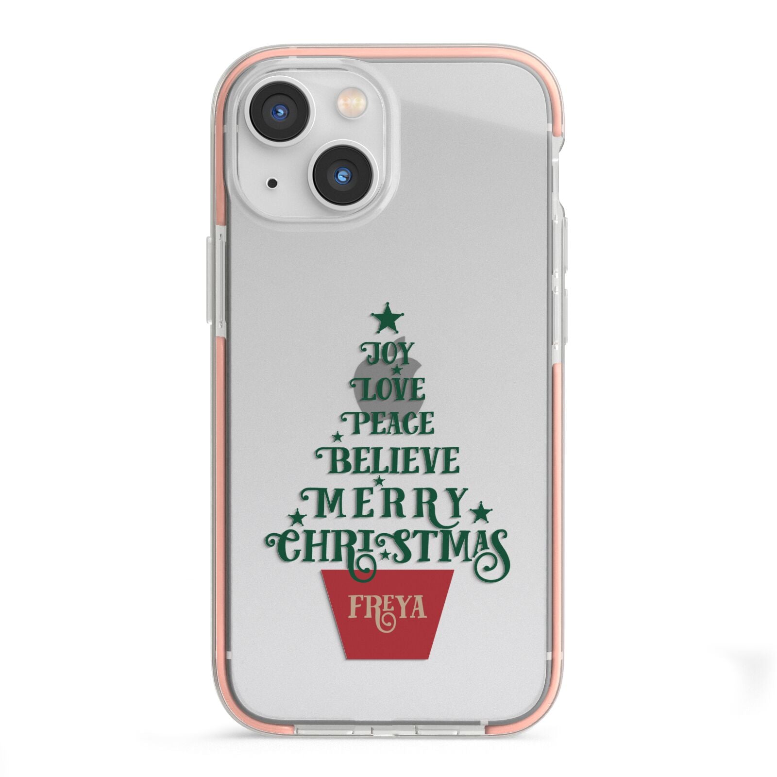 Personalised Text Christmas Tree iPhone 13 Mini TPU Impact Case with Pink Edges