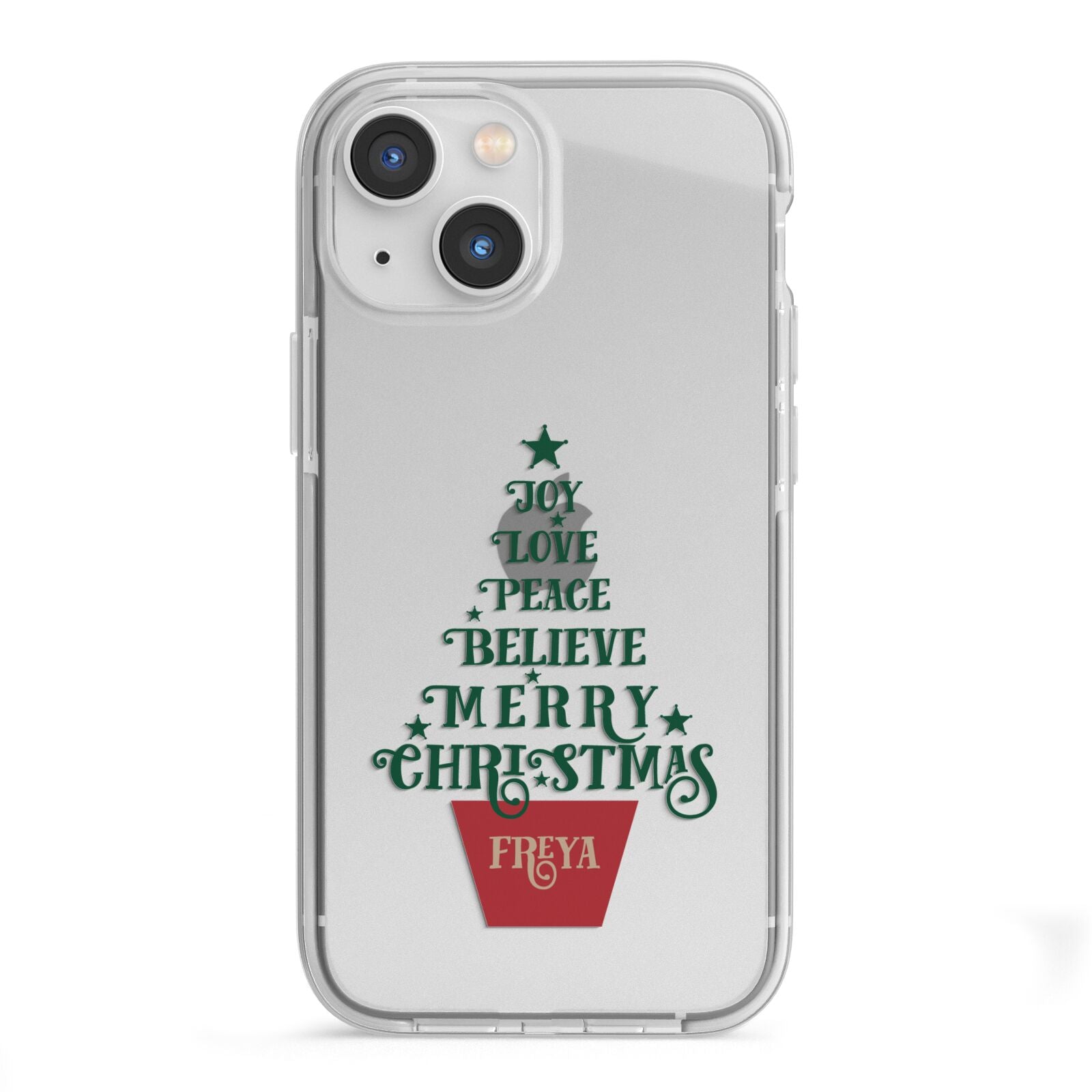Personalised Text Christmas Tree iPhone 13 Mini TPU Impact Case with White Edges