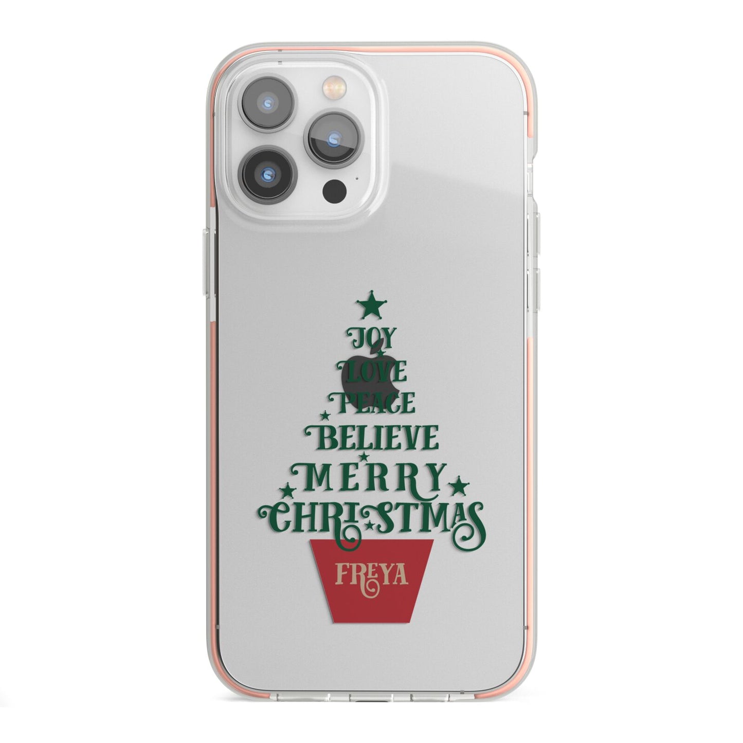 Personalised Text Christmas Tree iPhone 13 Pro Max TPU Impact Case with Pink Edges