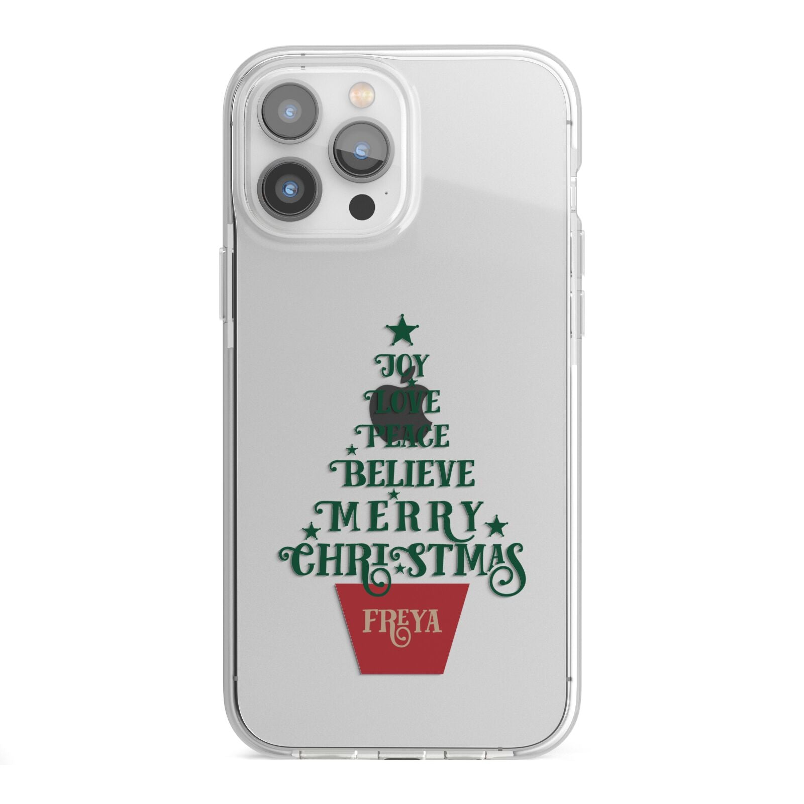 Personalised Text Christmas Tree iPhone 13 Pro Max TPU Impact Case with White Edges