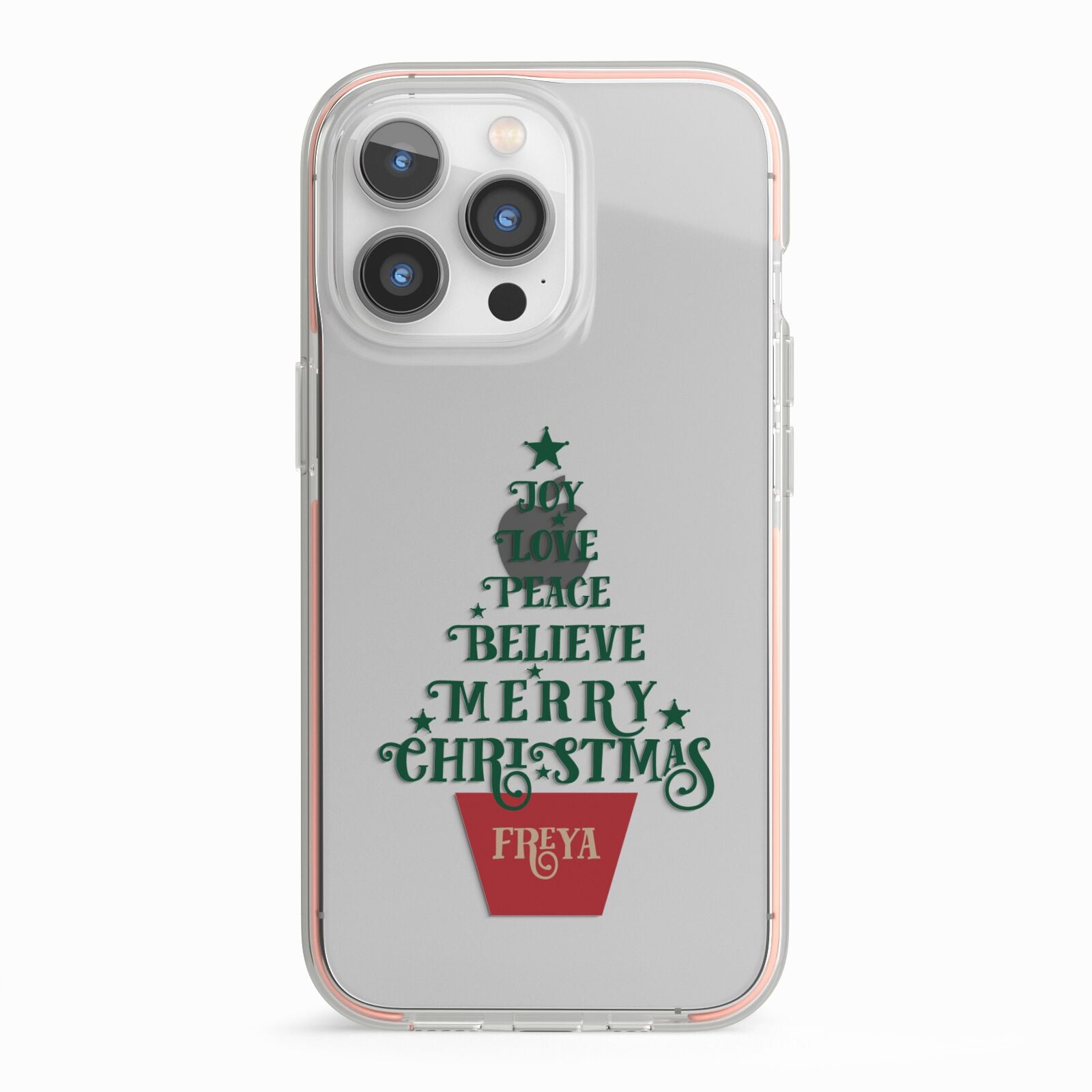 Personalised Text Christmas Tree iPhone 13 Pro TPU Impact Case with Pink Edges