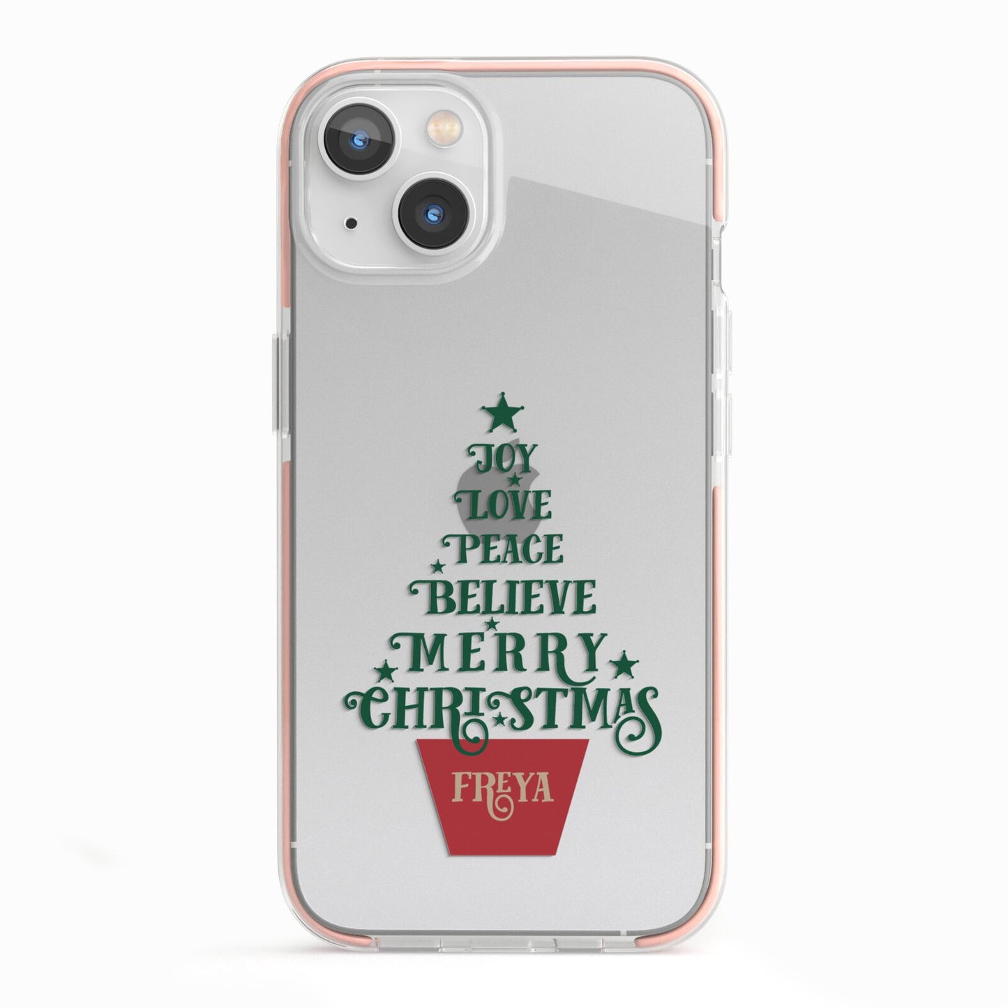 Personalised Text Christmas Tree iPhone 13 TPU Impact Case with Pink Edges