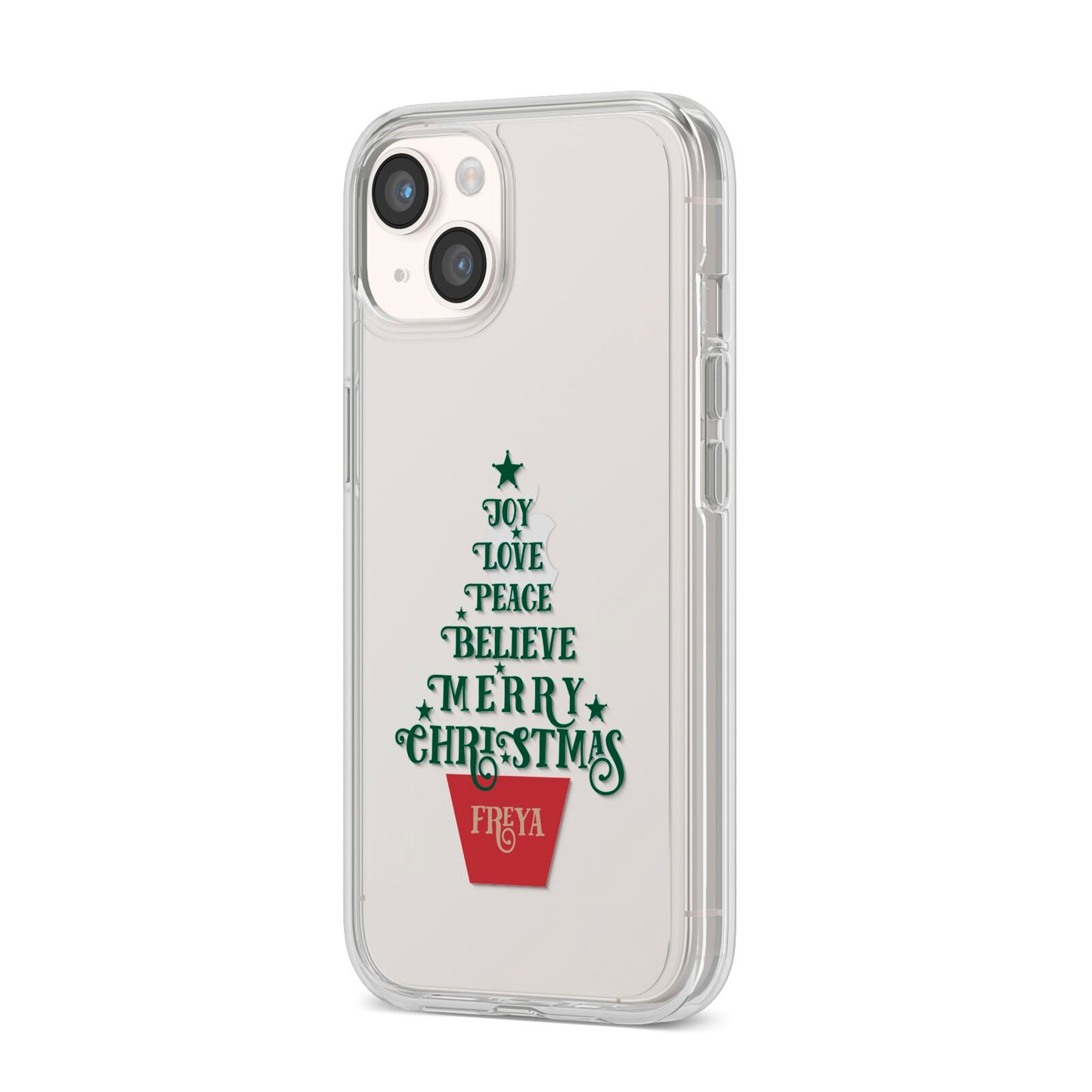 Personalised Text Christmas Tree iPhone 14 Clear Tough Case Starlight Angled Image
