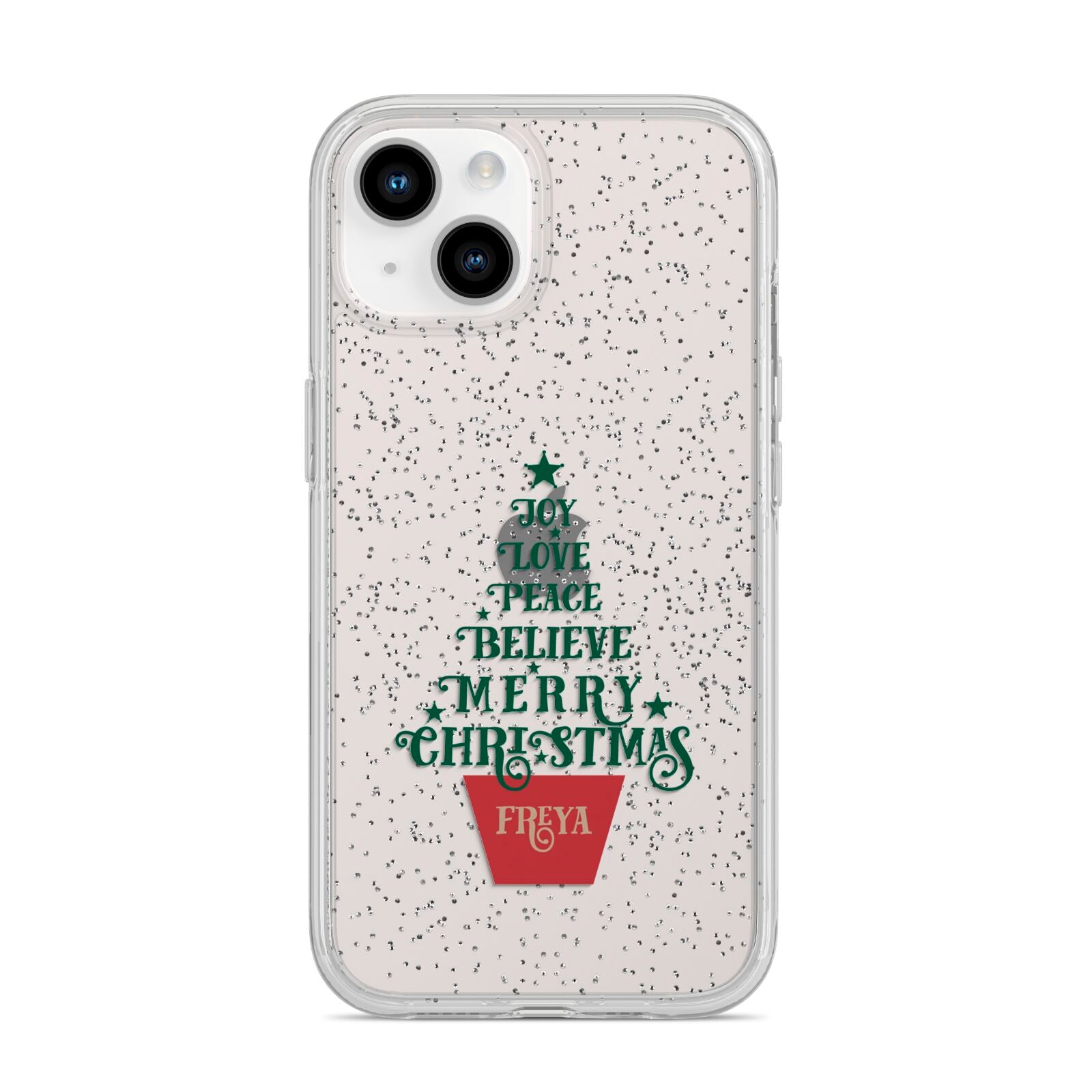 Personalised Text Christmas Tree iPhone 14 Glitter Tough Case Starlight