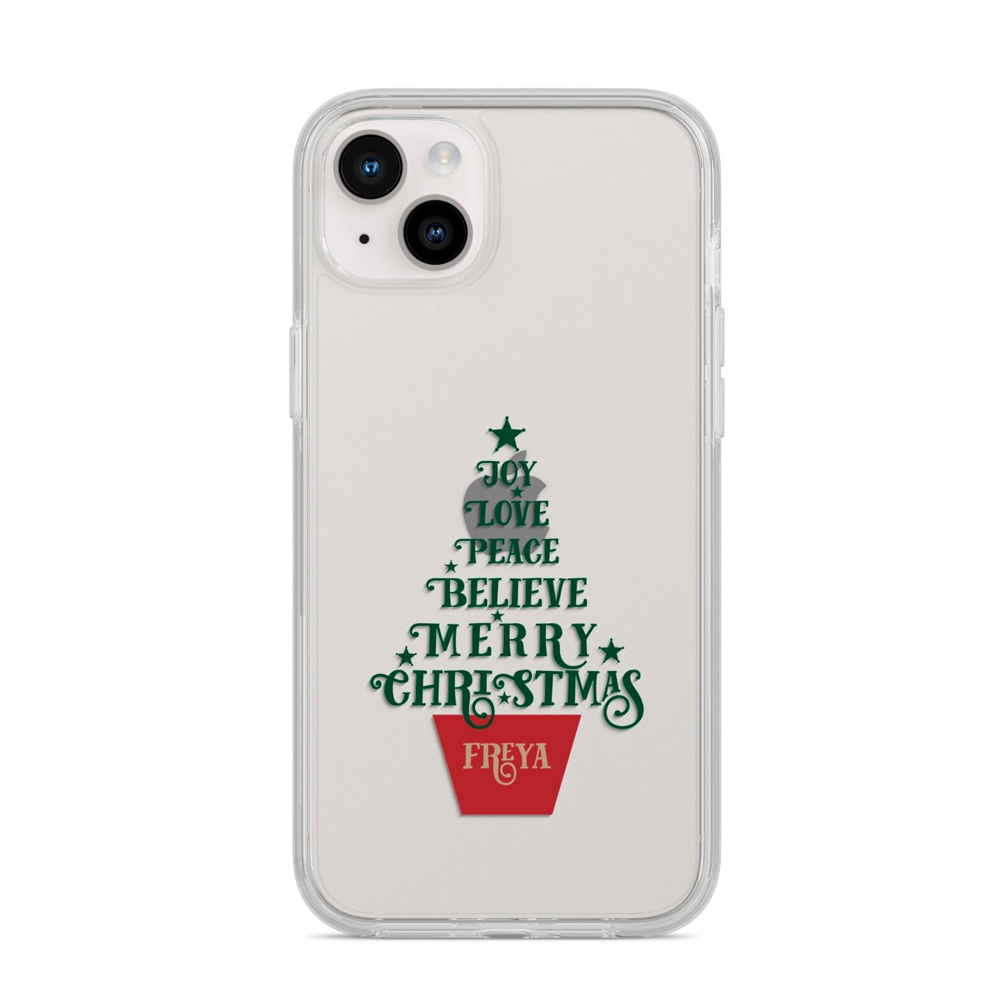 Personalised Text Christmas Tree iPhone 14 Plus Clear Tough Case Starlight