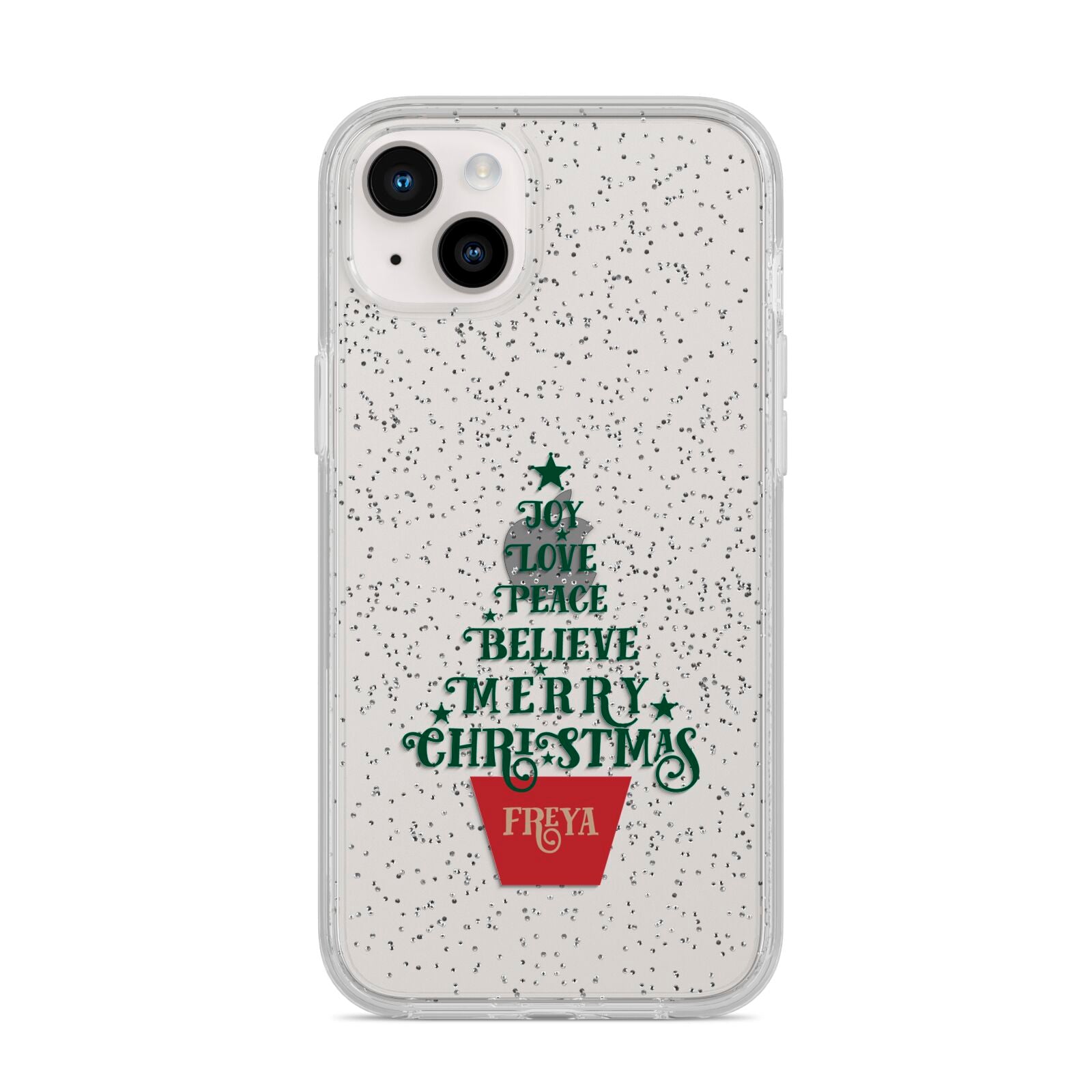Personalised Text Christmas Tree iPhone 14 Plus Glitter Tough Case Starlight