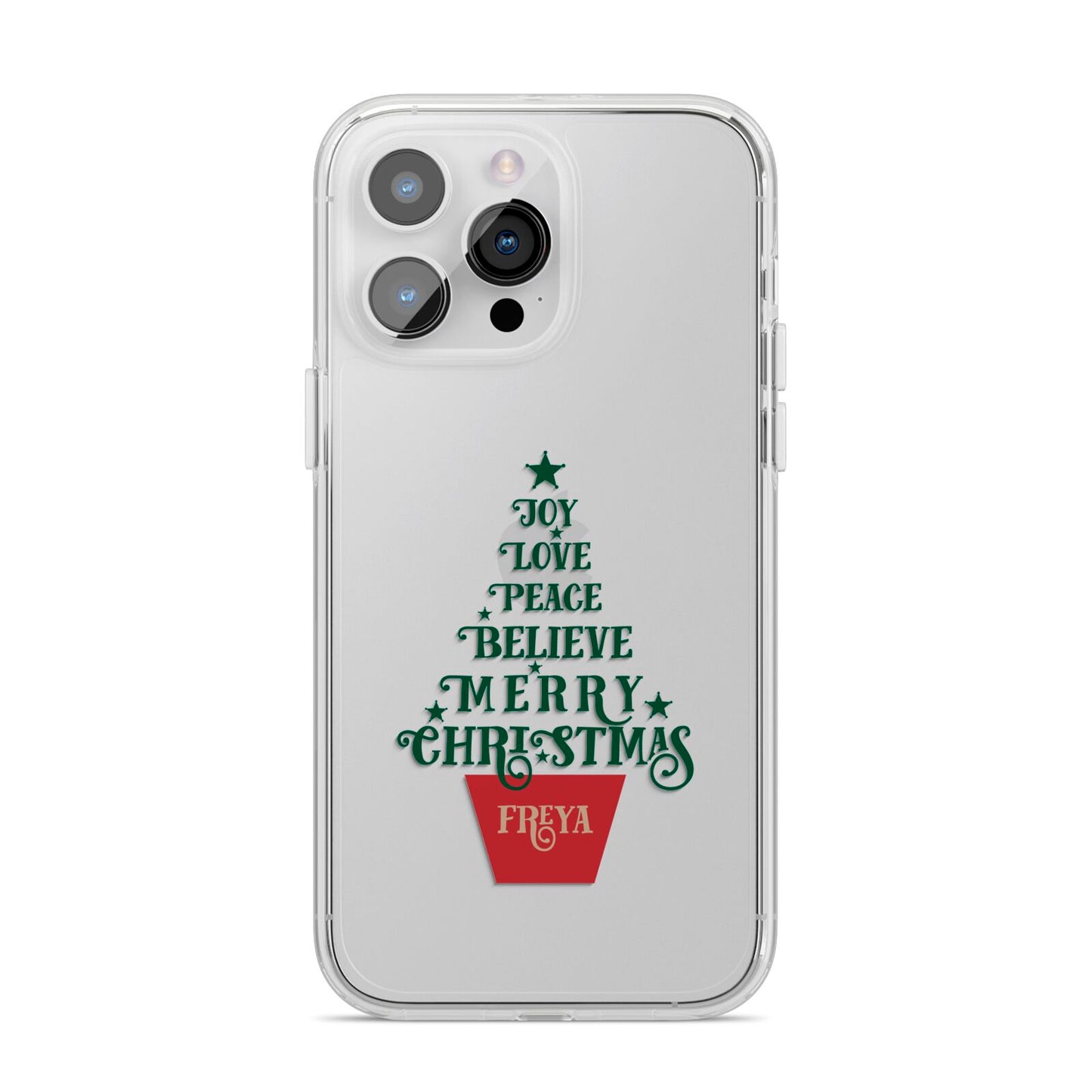 Personalised Text Christmas Tree iPhone 14 Pro Max Clear Tough Case Silver