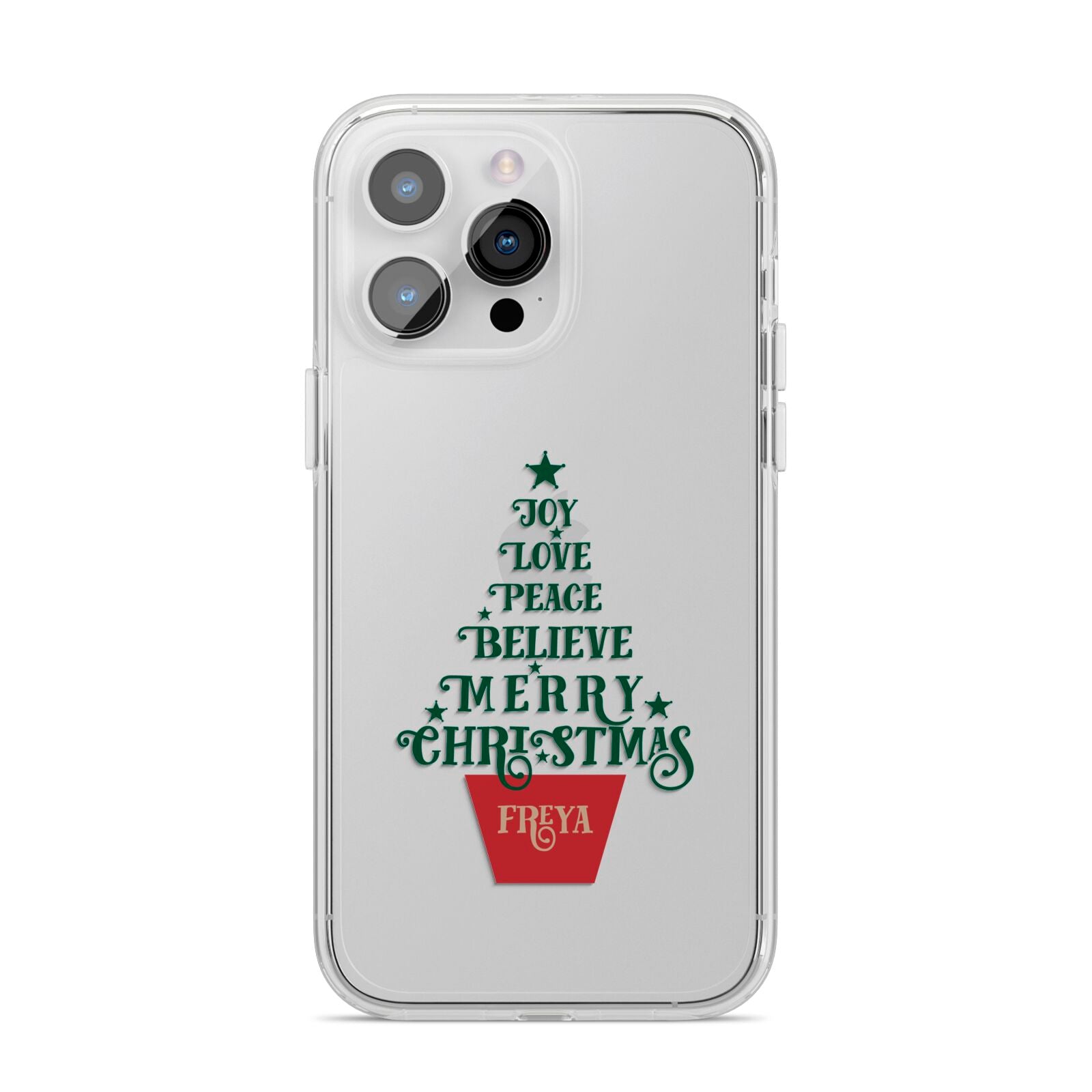 Personalised Text Christmas Tree iPhone 14 Pro Max Clear Tough Case Silver