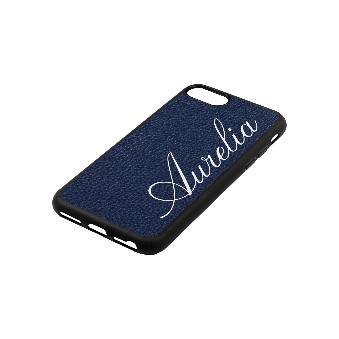 Personalised Navy Blue Pebble Leather Shadow Text iPhone Case – Dyefor